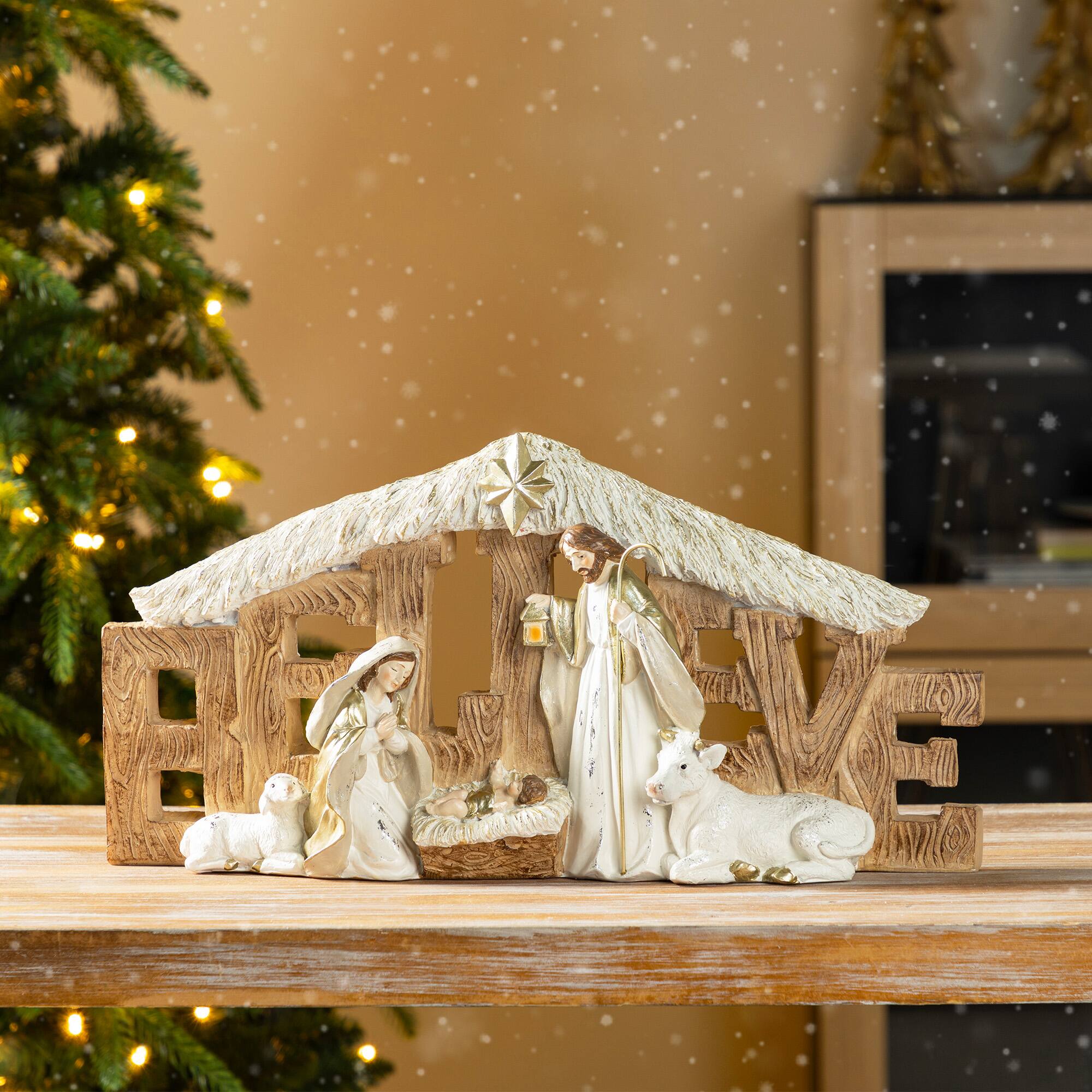 Glitzhome&#xAE; 11.75&#x22; Resin &#x22;BELIEVE&#x22; Holy Family Figurine