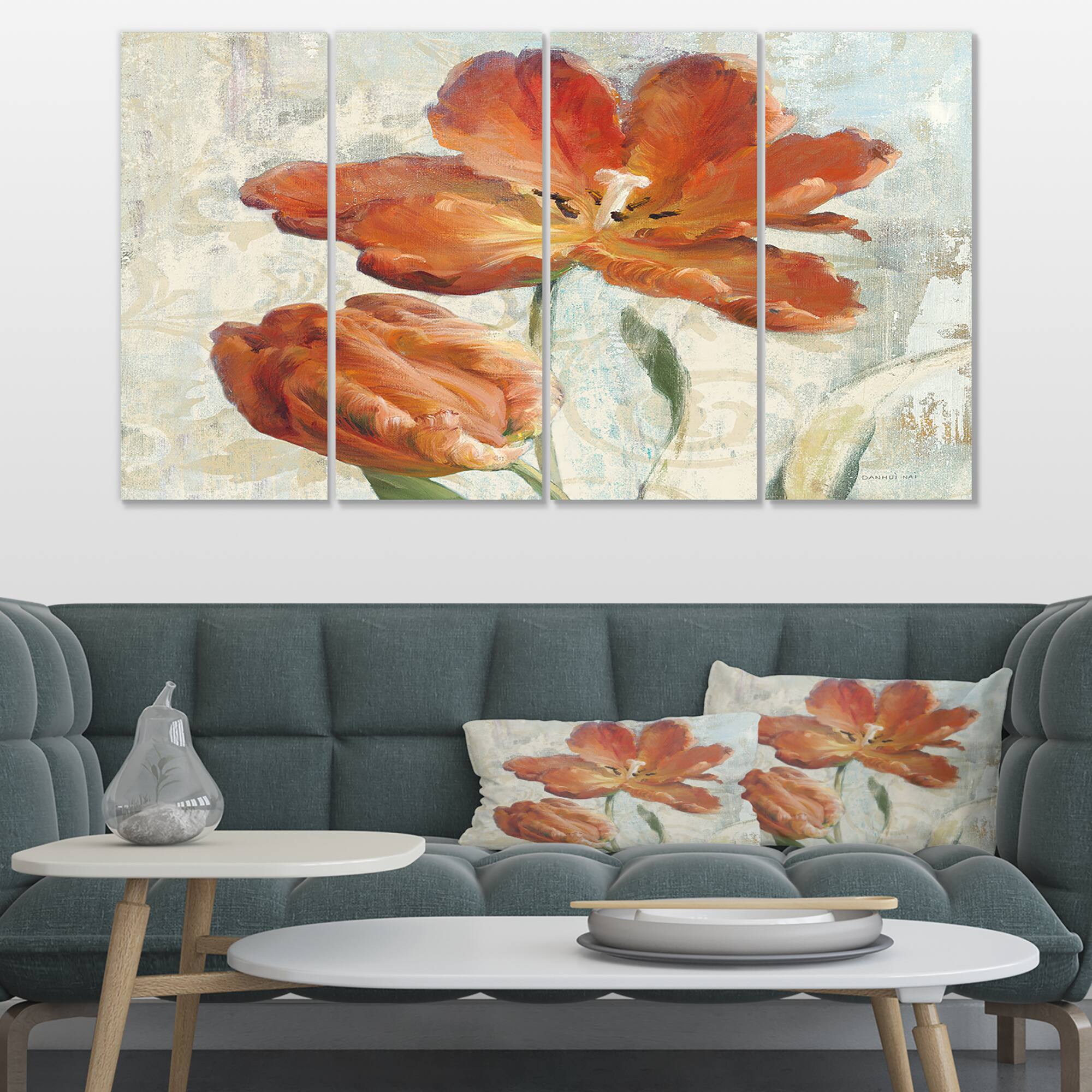 Designart Orange Parrot Tuplip Traditional Gallerywrapped Canvas