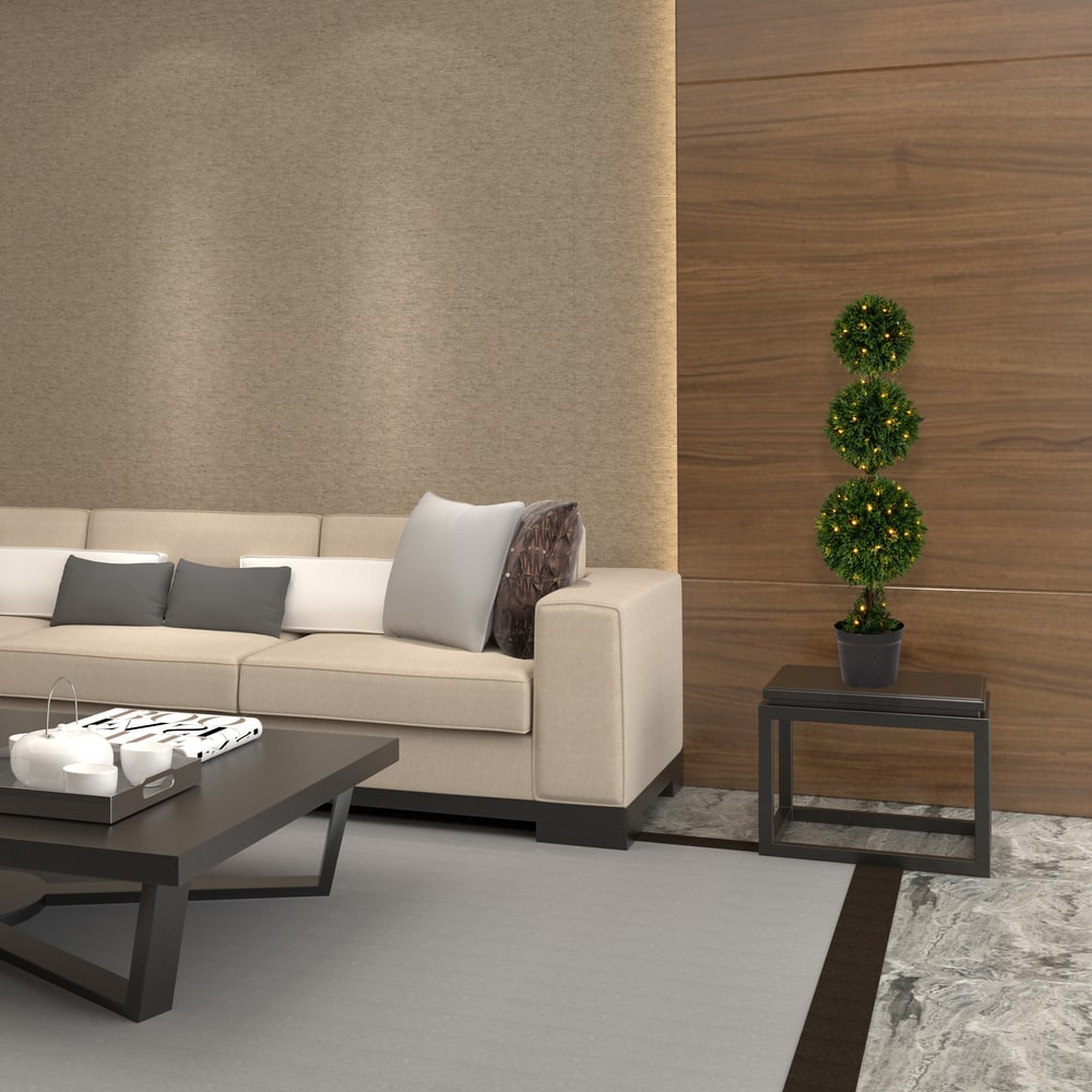 4ft. Pre-Lit Potted Cedar Triple Ball Topiary Tree