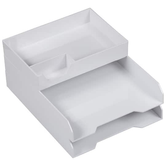 JAM Paper White Stackable Office Desk Supply & Paper Organizer Set ...