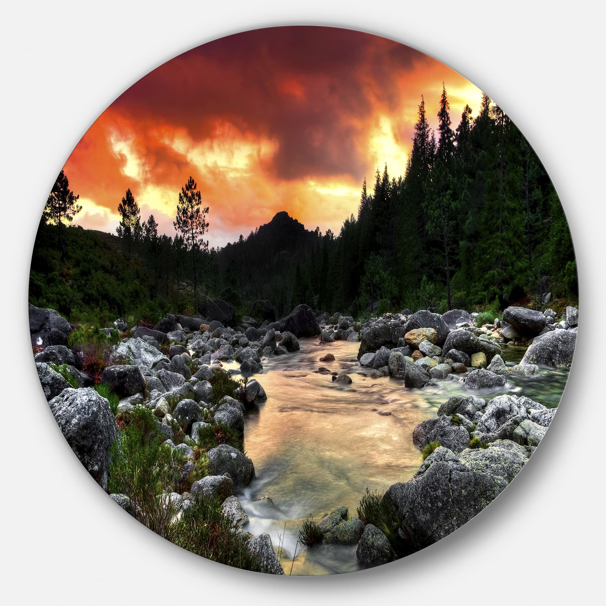 Designart - Rocky Mountain River at Sunset' Extra Large Wall Art Landscape