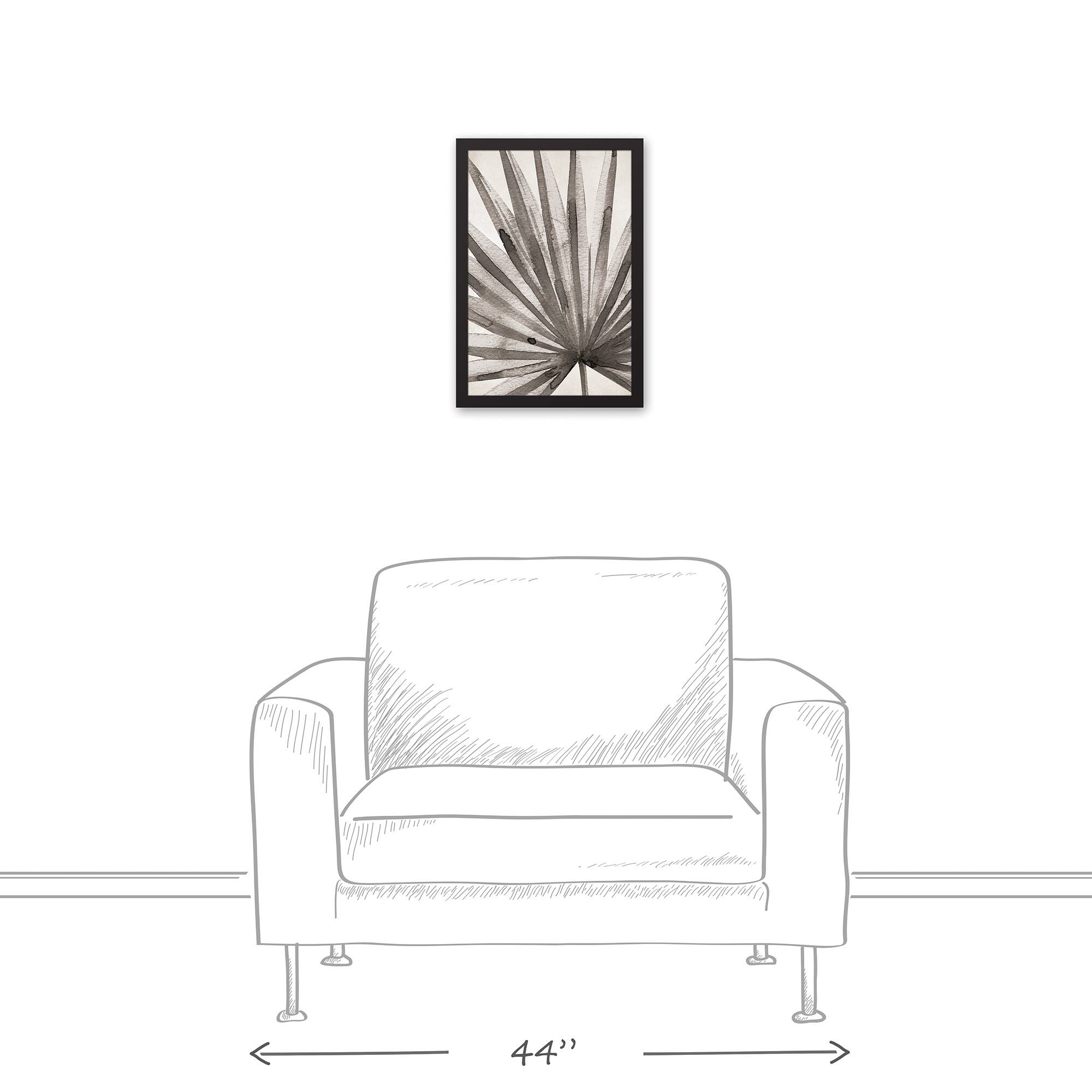 Beige Watercolor Palm Canvas Wall Art in Black Frame