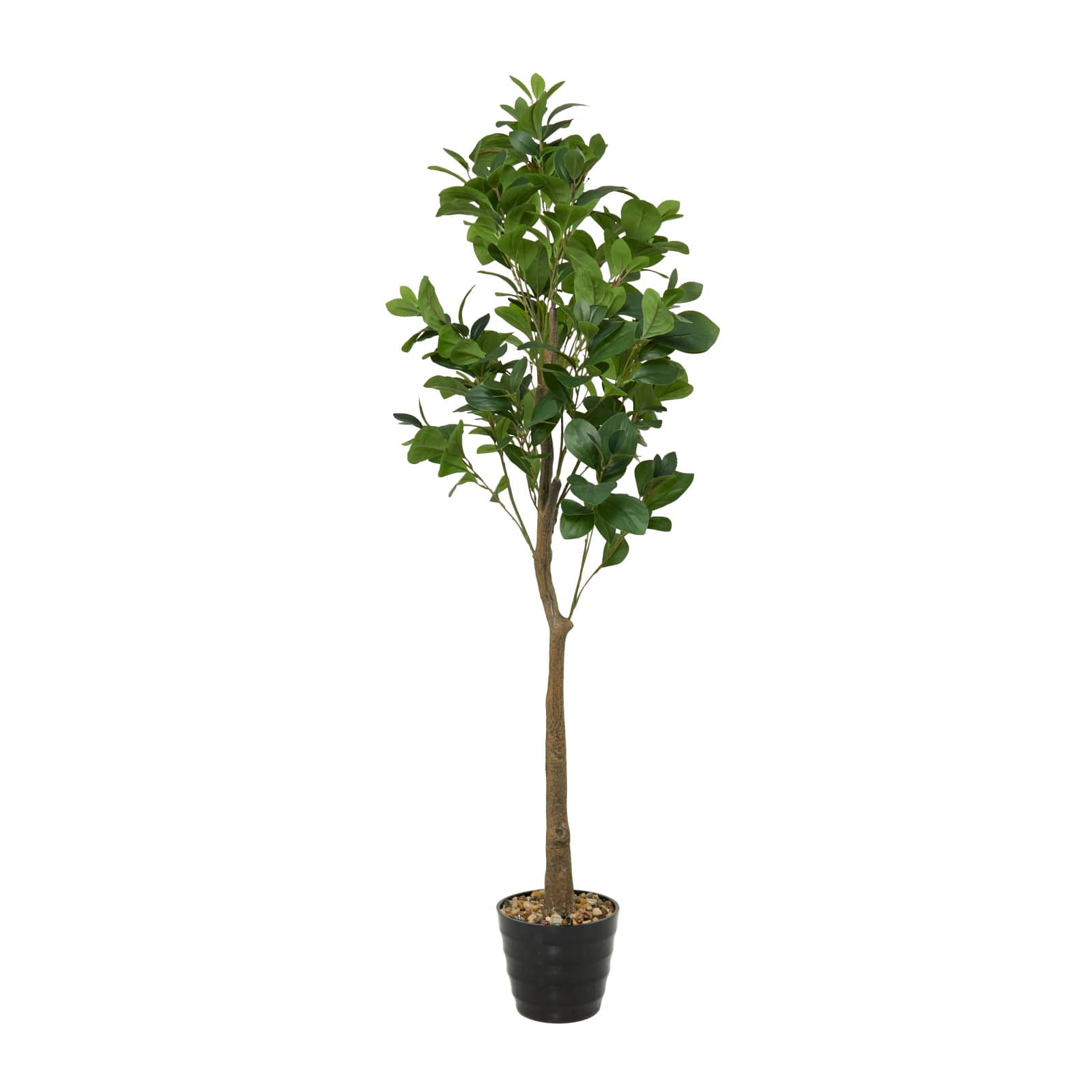 59" Green Faux Foliage Indoor Outdoor Fig Artificial Tree with Black Melamine Pot