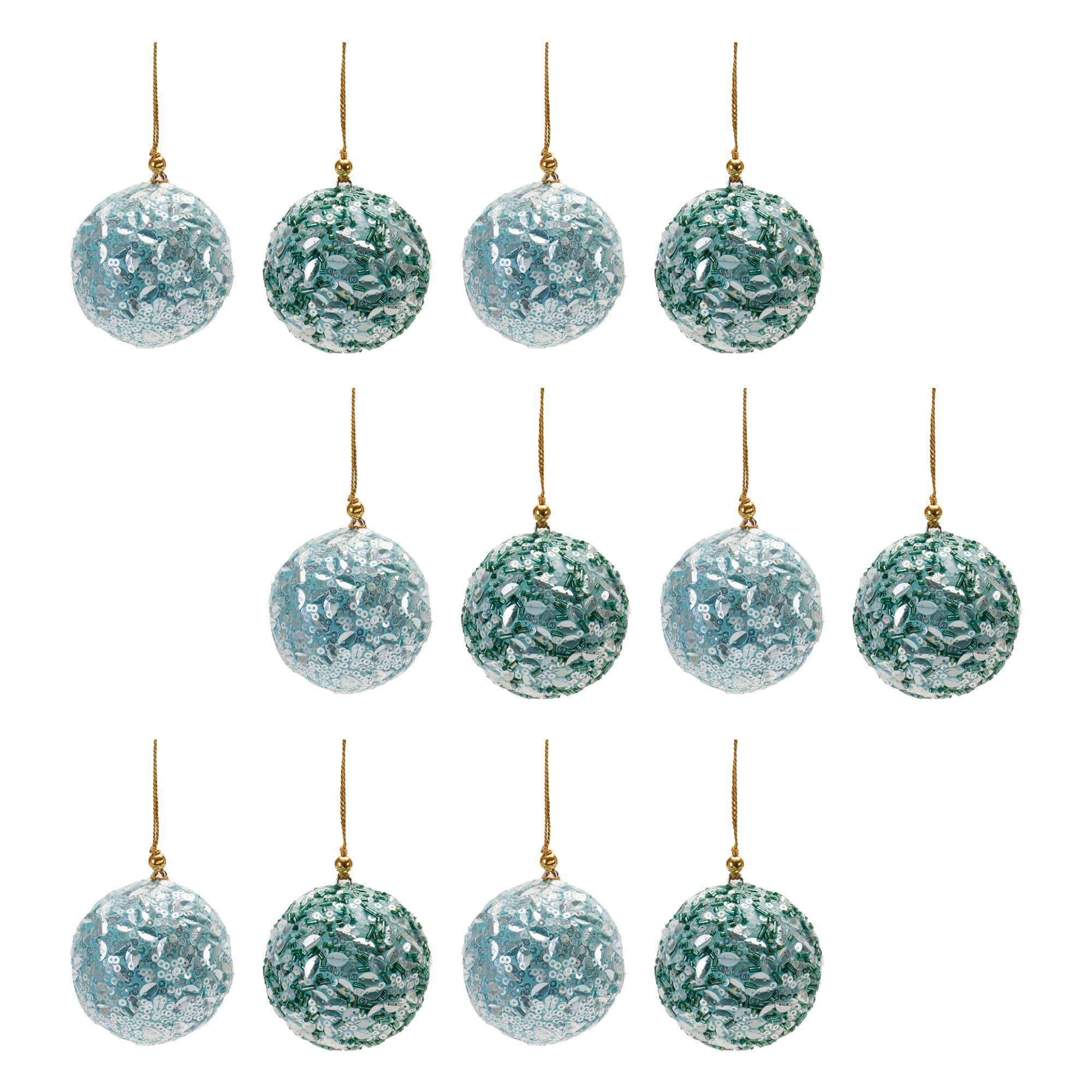 2.75&#x22; Blue &#x26; Teal Sequined Ball Ornaments Set