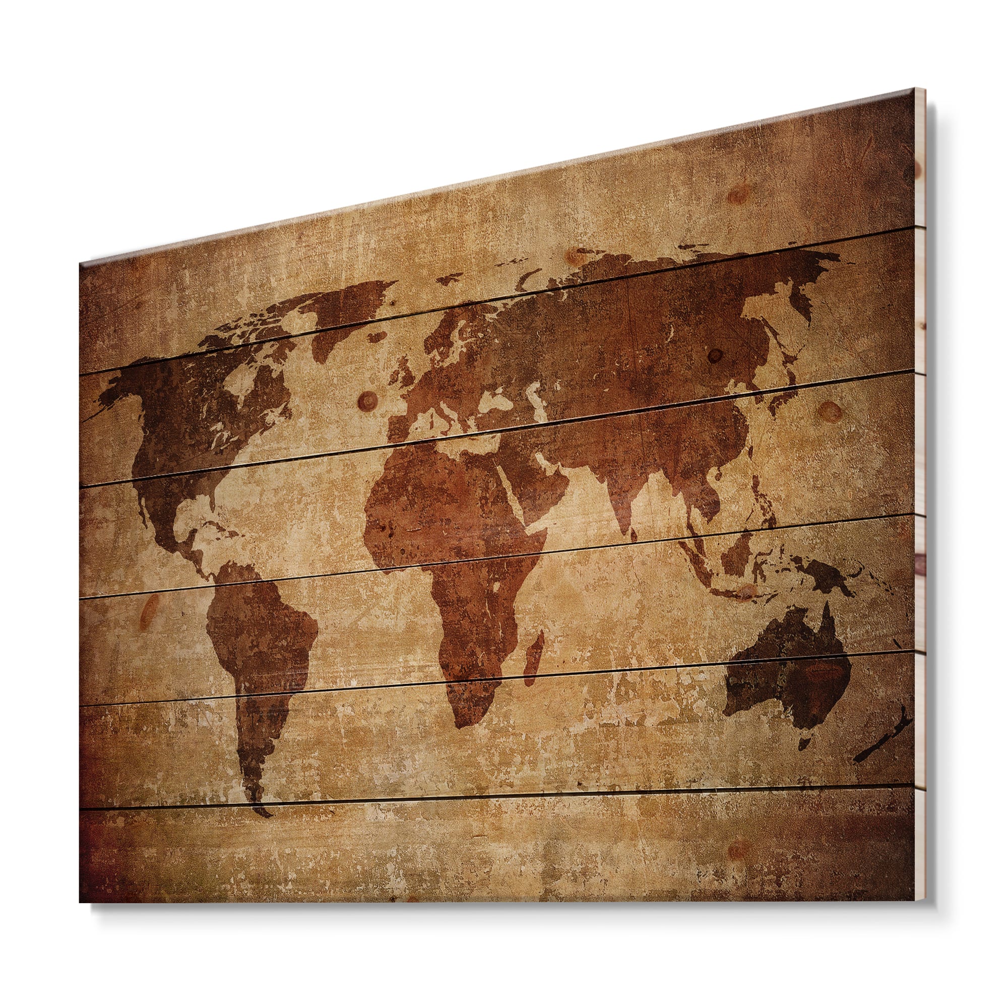 Designart - Ancient Map of The World XI - Vintage Print on Natural Pine Wood