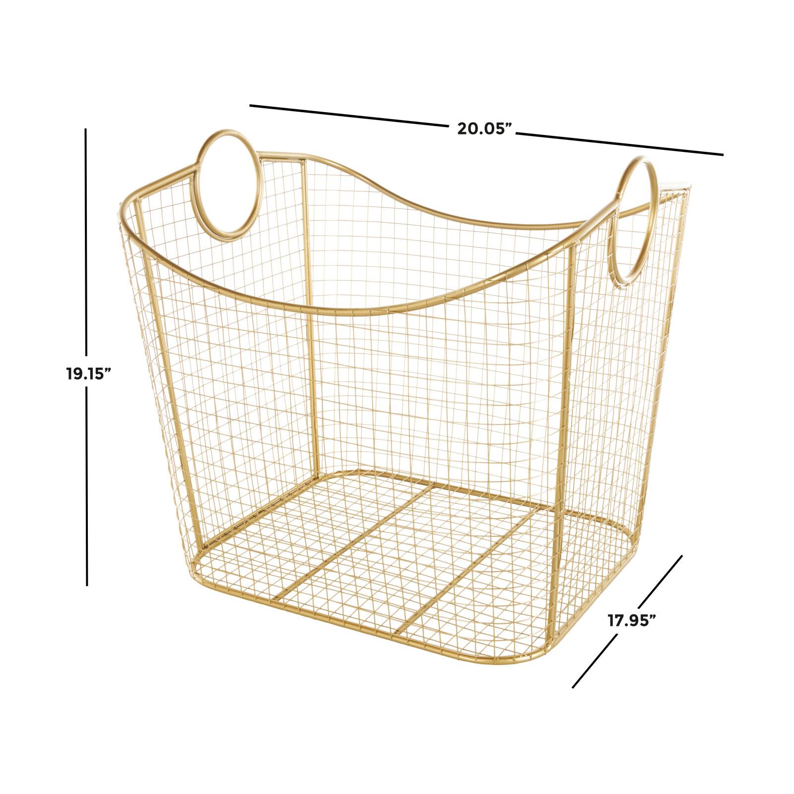 20&#x22; Gold Metal Storage Basket with Curved Sides &#x26; Ring Handles