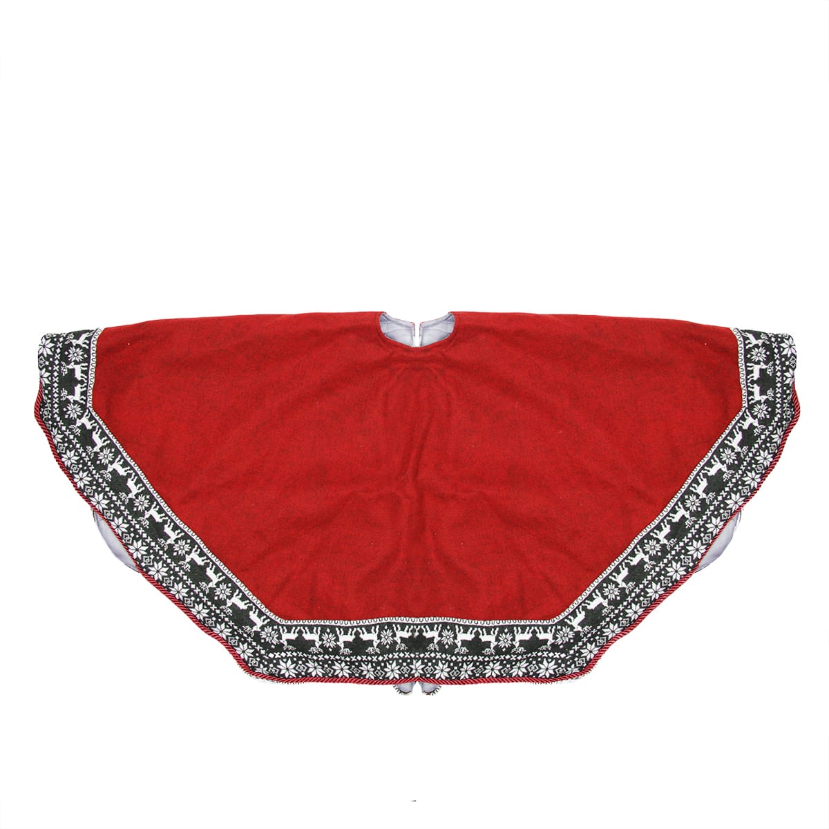 50" Red Heptagon with Gray & White Snowflakes & Reindeer Knit Border Christmas Tree Skirt