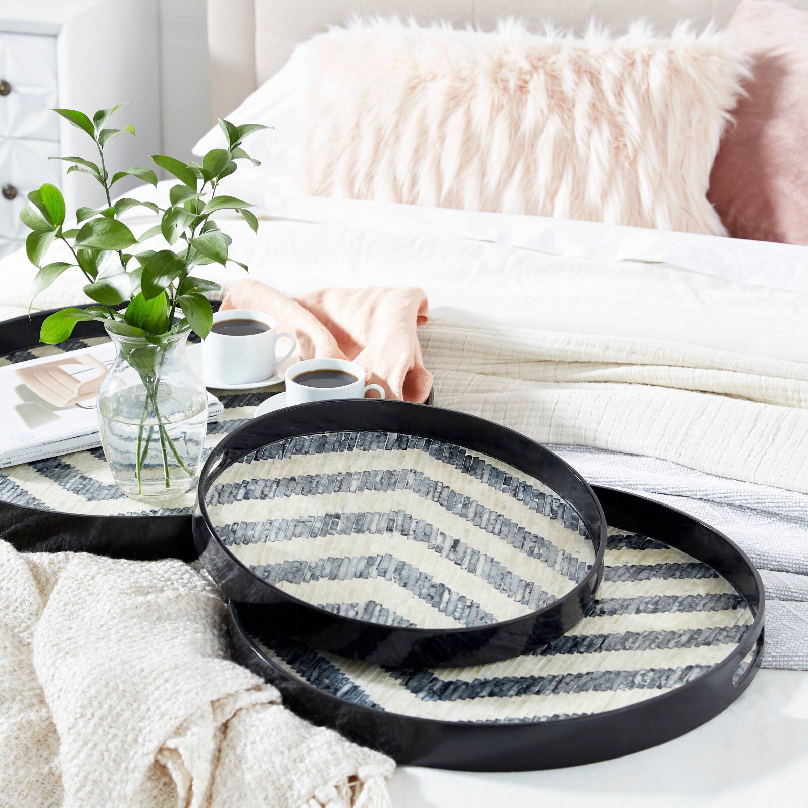 Black Mother of Pearl Modern Tray Set