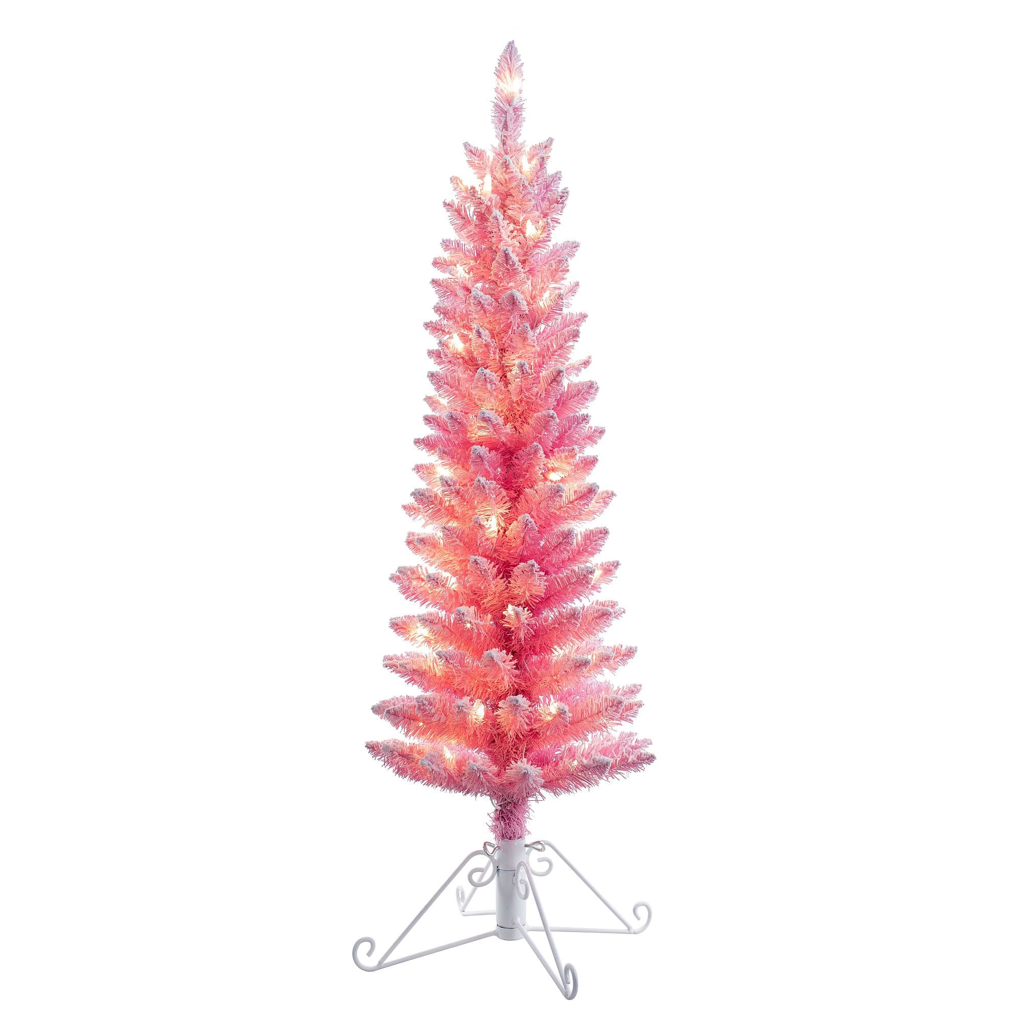 4ft. Pre-Lit Cotton Candy Pink Flocked Fir Artificial Christmas Tree, Clear Lights