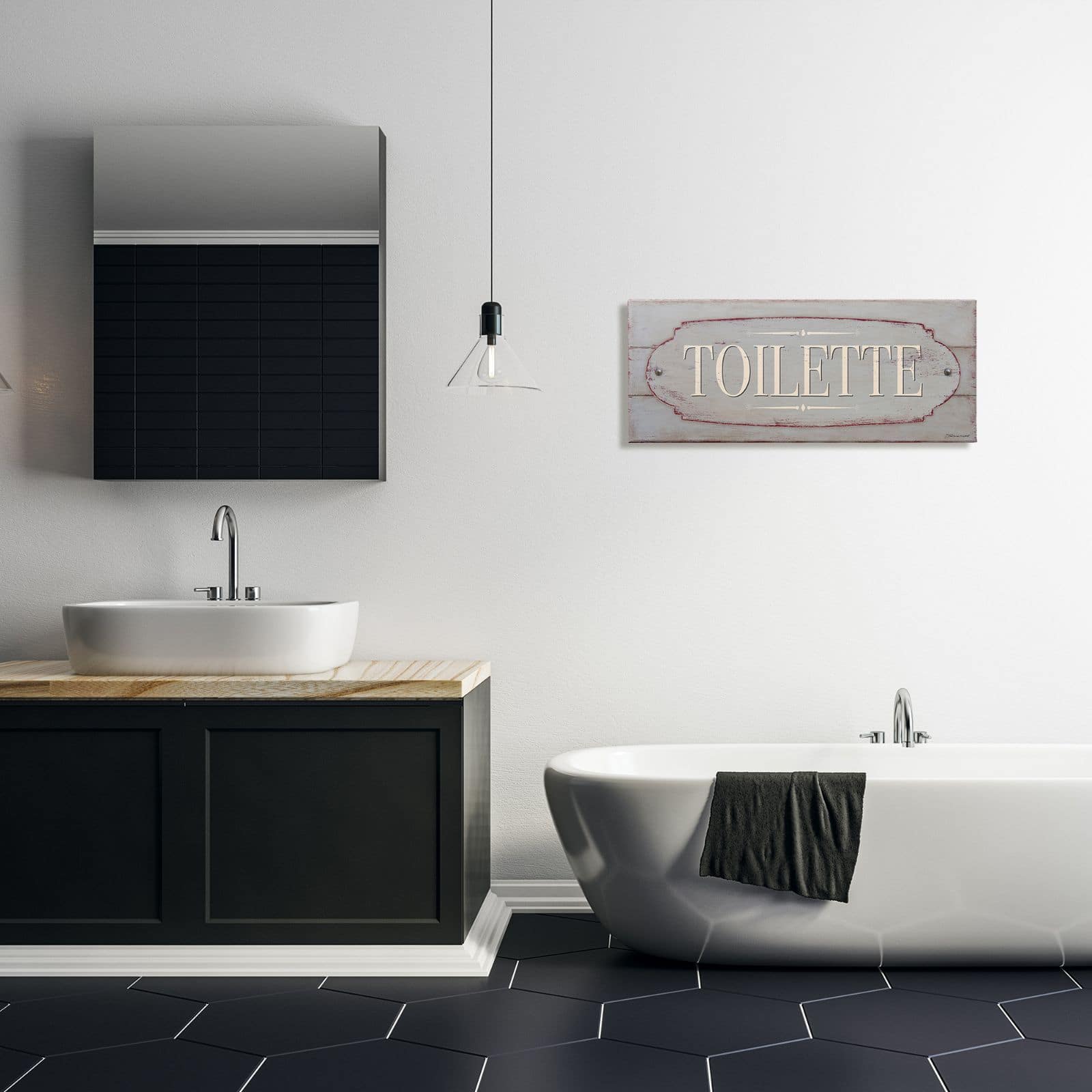Stupell Industries Rustic Toilette Sign French Farmhouse Traditional Grain Pattern Canvas Wall Art