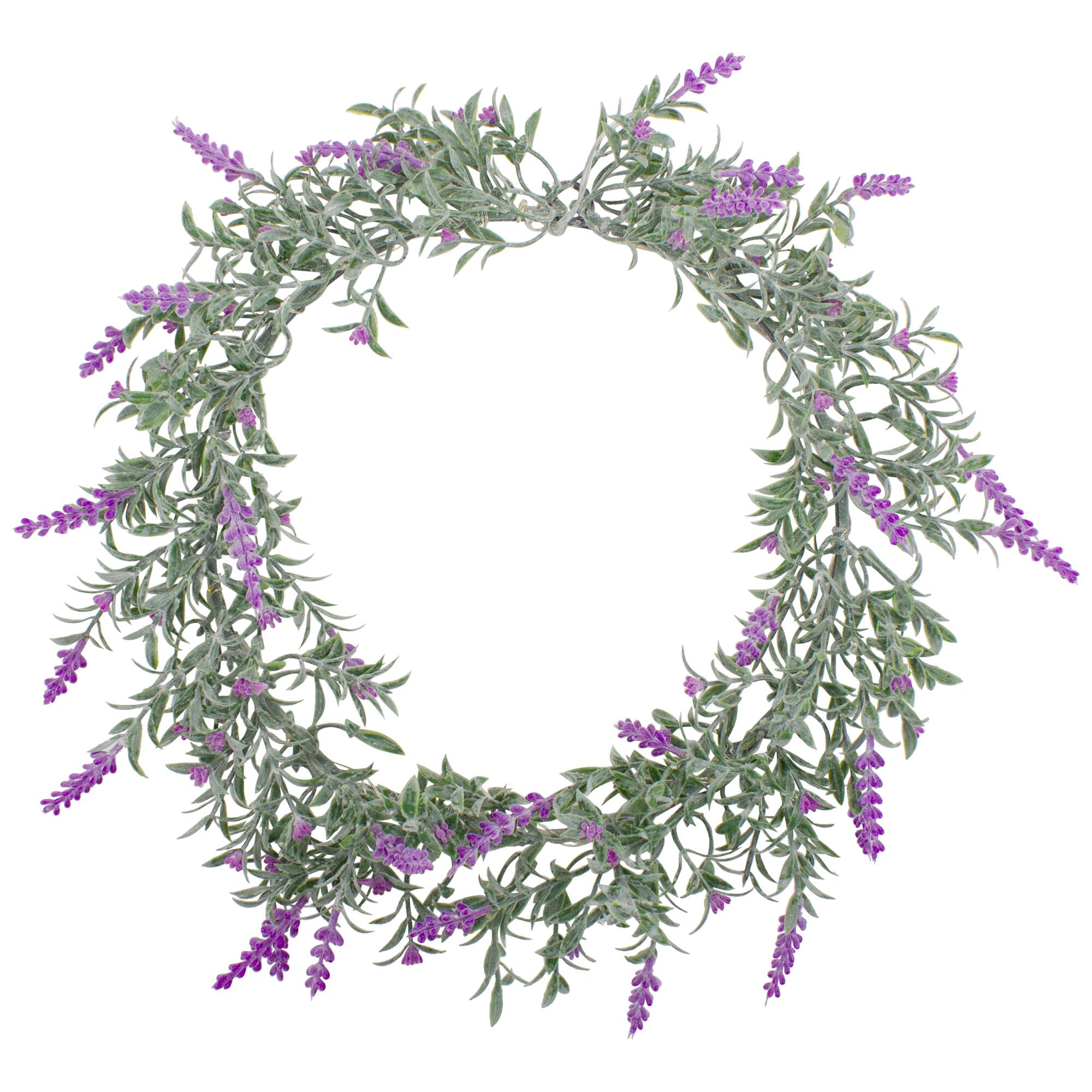 16" White LED Lighted Pink Lavender Artificial Spring Wreath
