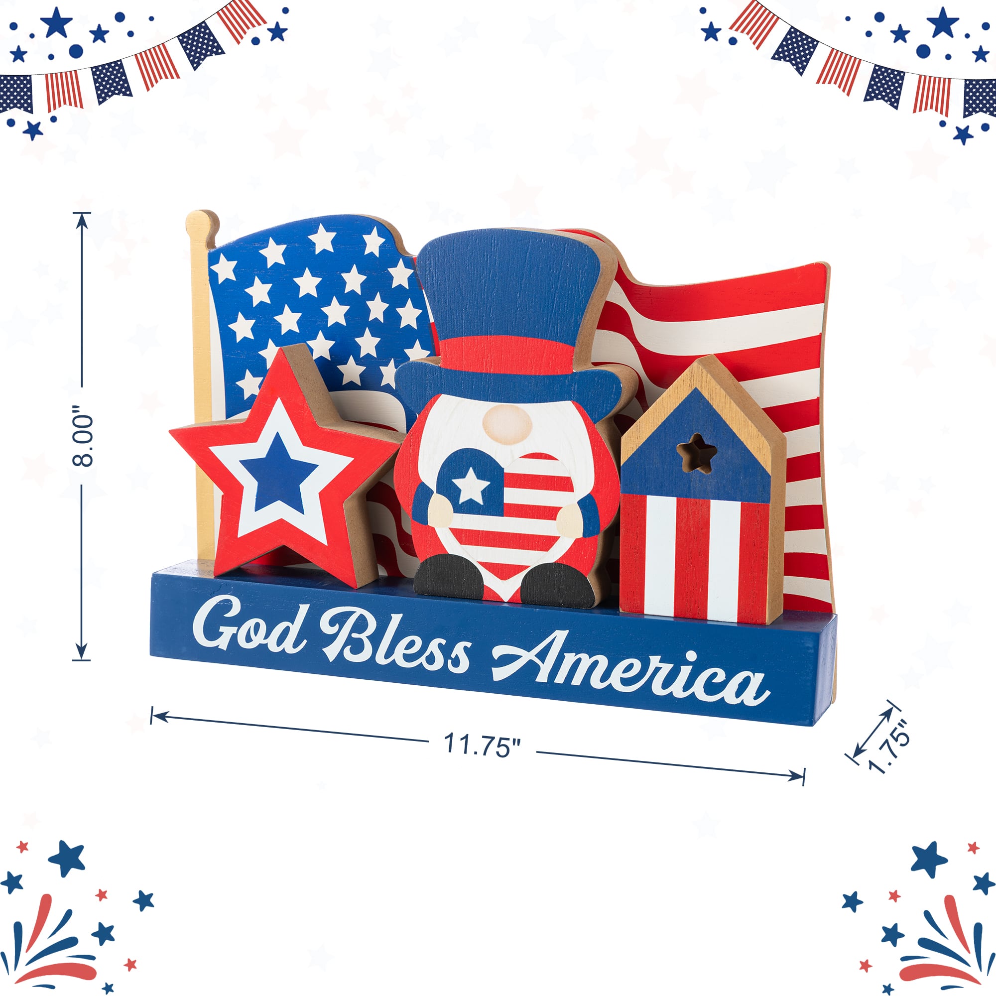 Glitzhome® 11.75" Patriotic Americana Wooden Block Table Decor