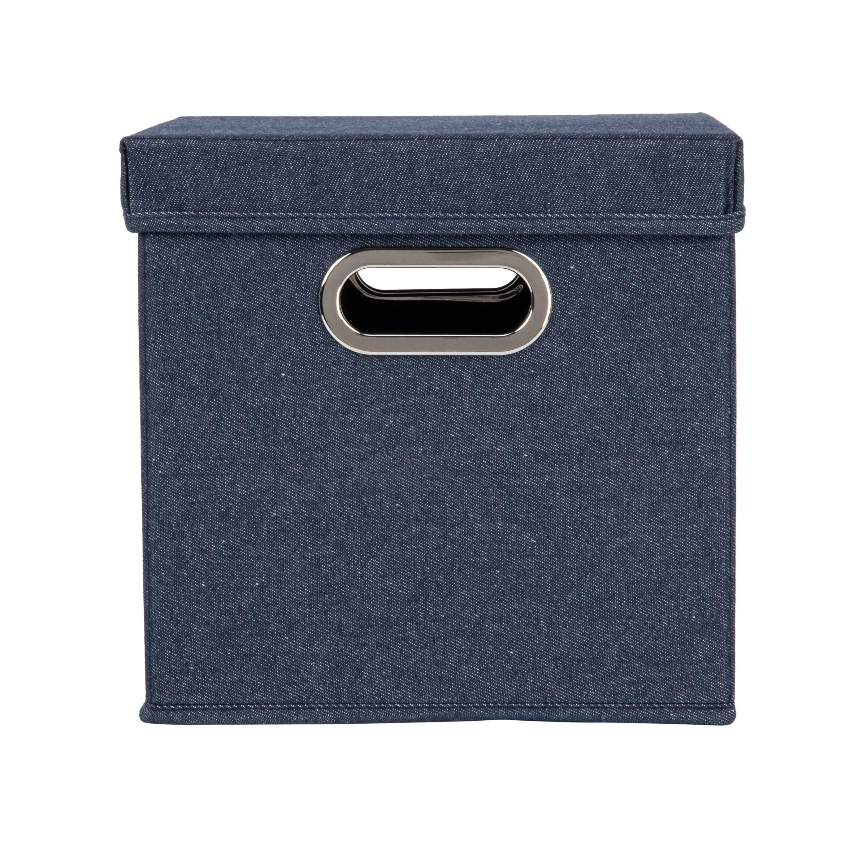 Household Essentials 11.5&#x22; Denim Blue Collapsible Cotton Blend Cube Storage Box with Lid, 2ct.