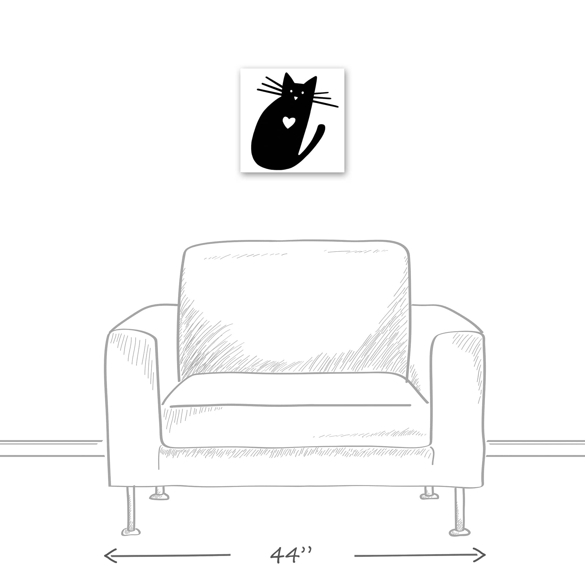 Cat Heart Silhouette Canvas Wall Art