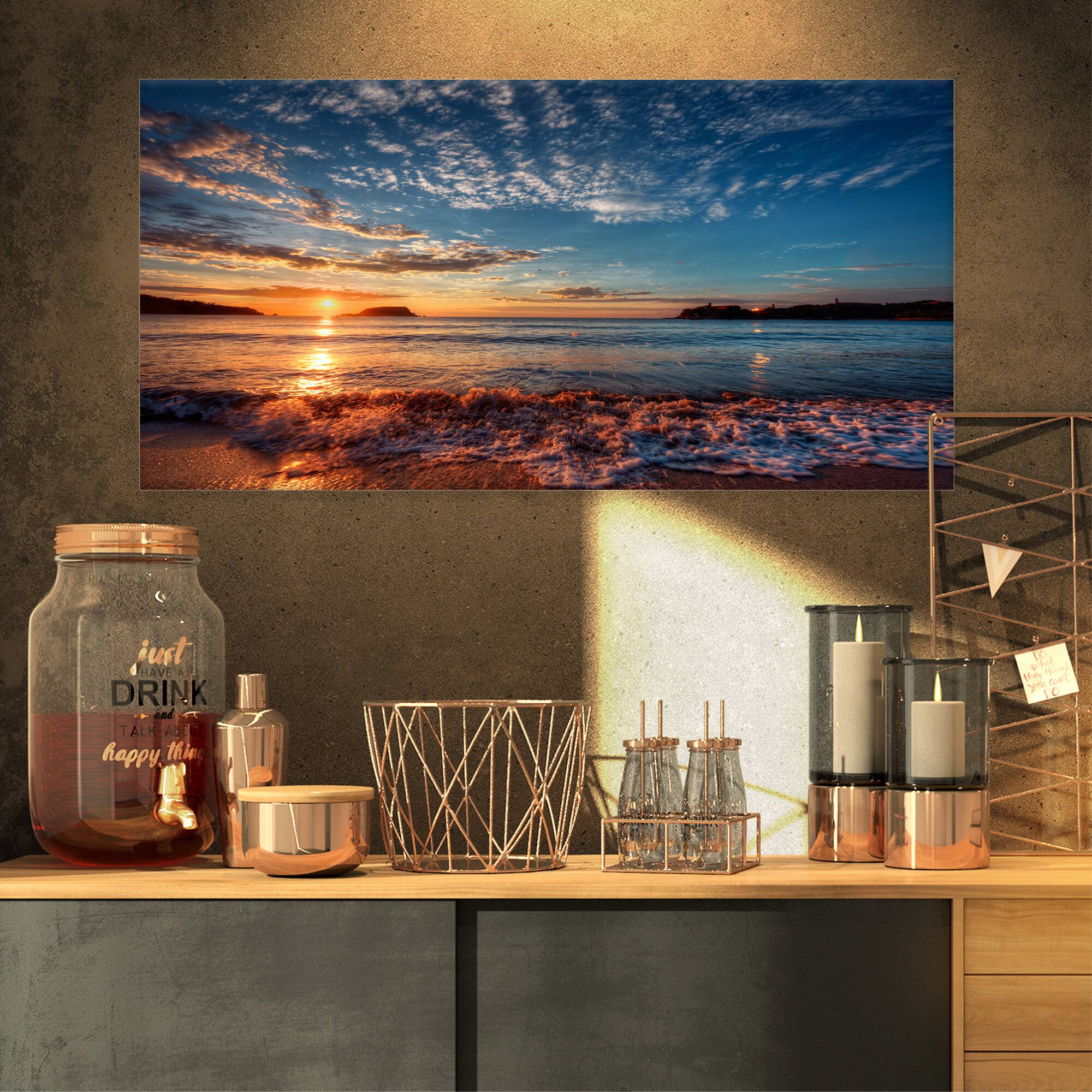 Designart - Tranquil Beach and Whimsical Clouds - Seashore Photo Canvas Art Print