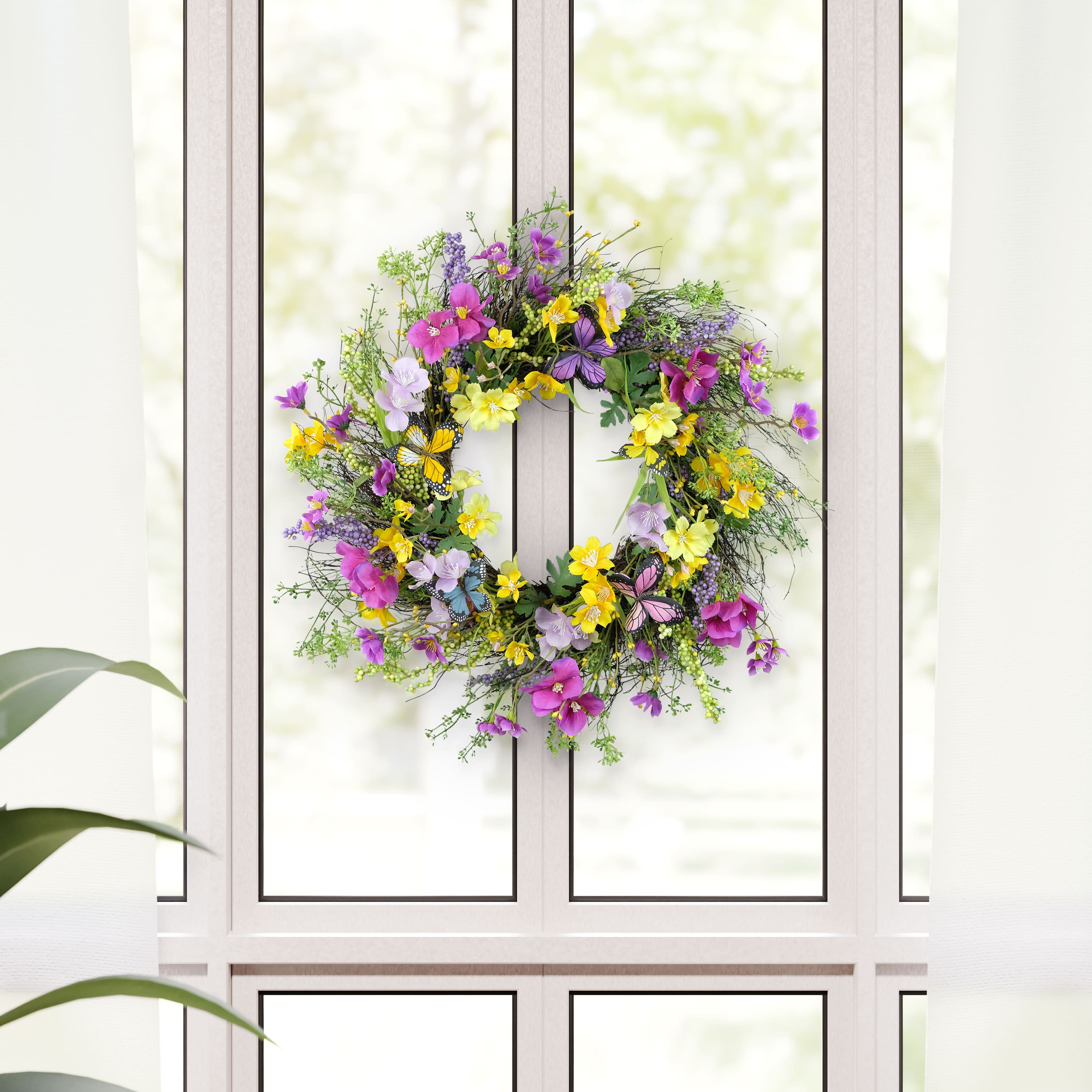 24" Pink, Purple & Yellow Spring Dogwood Floral Wreath