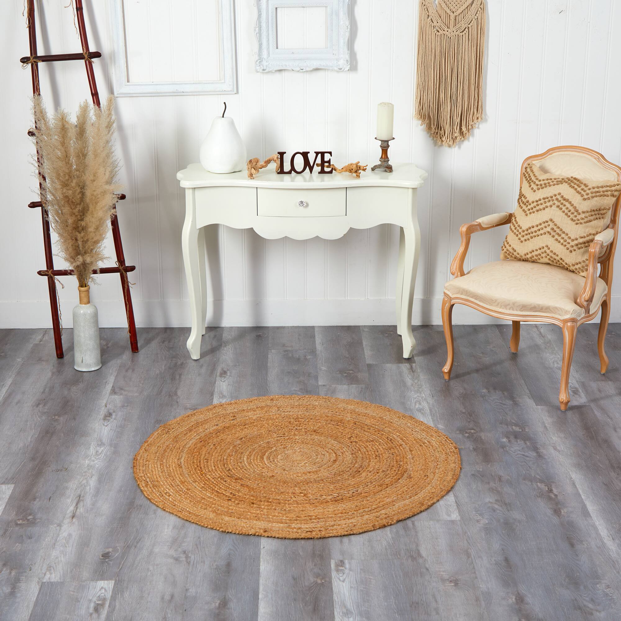 4ft. x 4ft. Hand Braided Boho Jute Round Rug