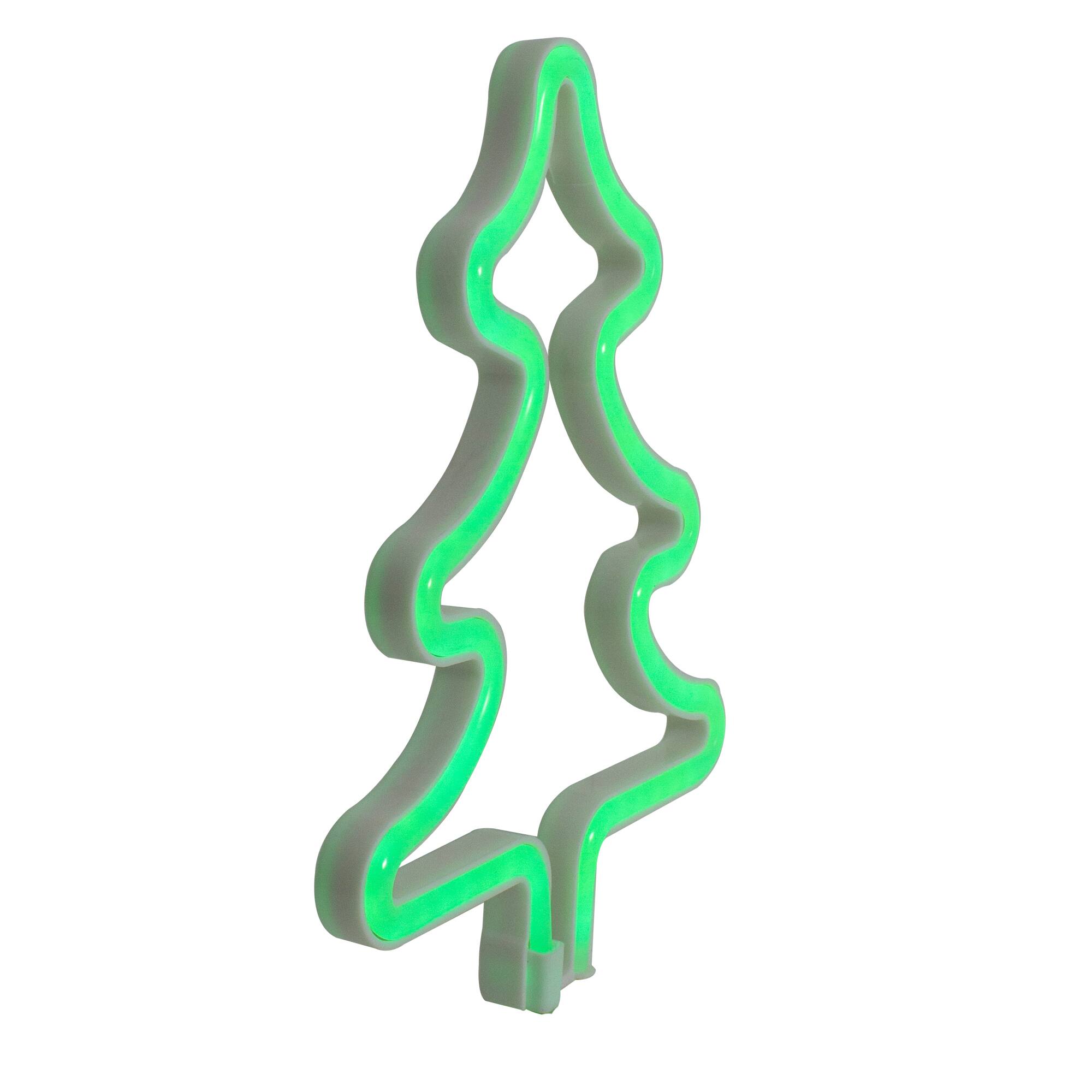 9.5&#x22; Green Neon LED Christmas Tree Window Silhouette