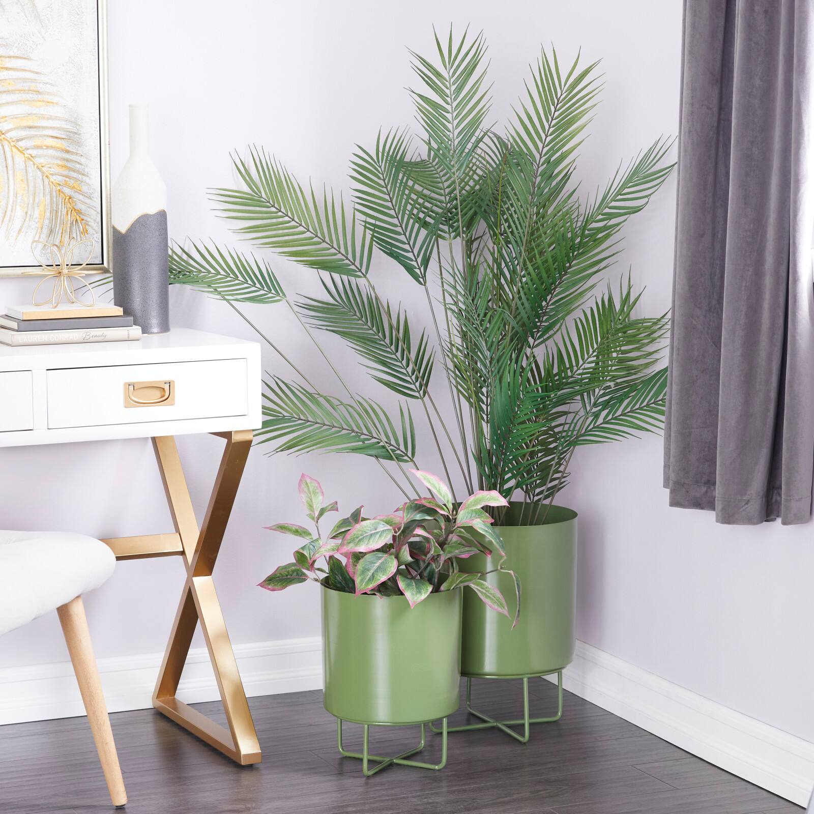 Green Modern Planter, Set of 2&#x22; 16&#x22;, 13&#x22;