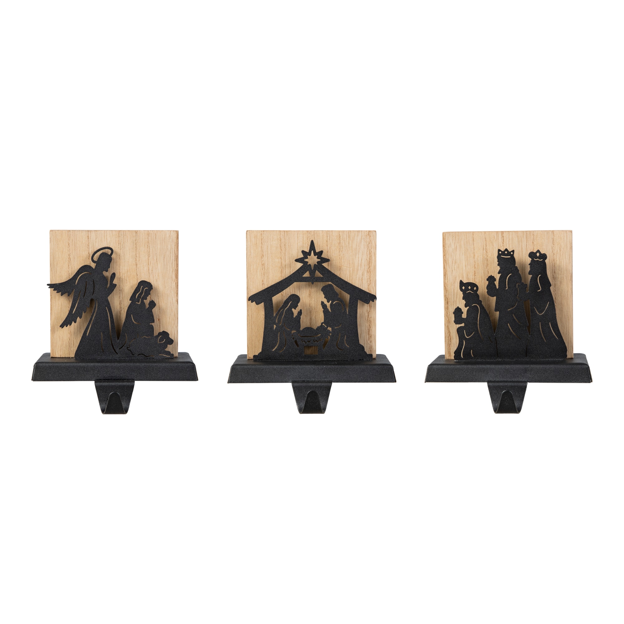 Glitzhome&#xAE; 5&#x22; Christmas Metal Nativity Scene Stocking Holder Set