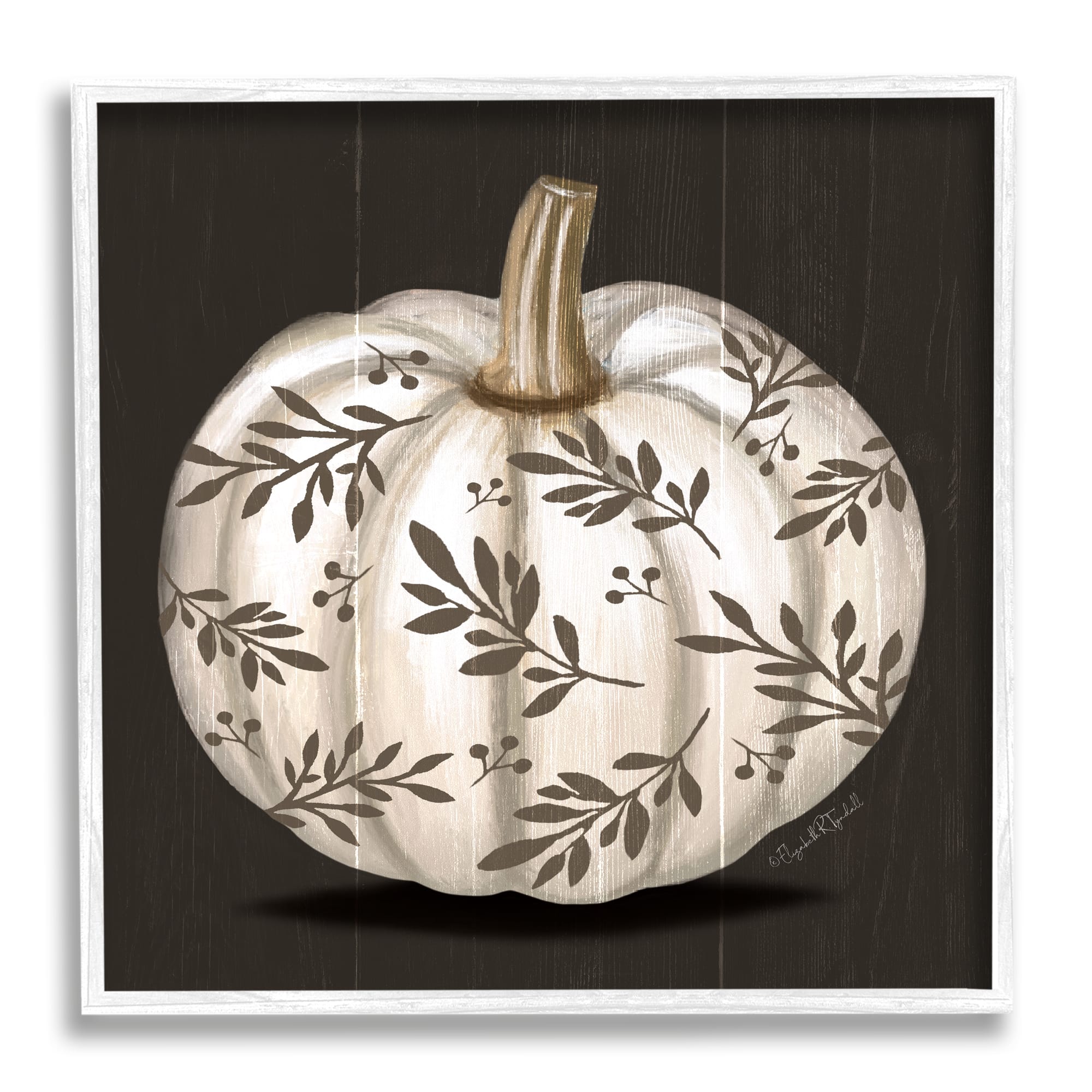 Stupell Industries Leaf Patterned Fall Pumpkin Framed Giclee Art