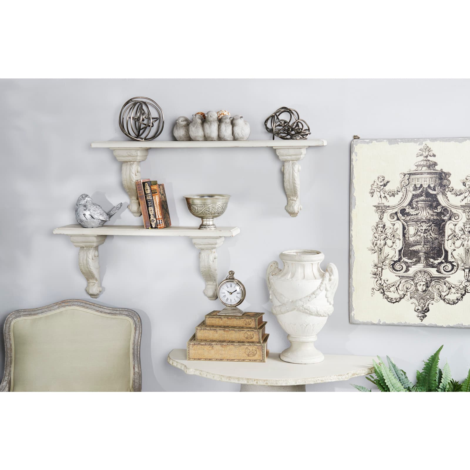 32&#x22; White Wood Farmhouse Wall Shelf