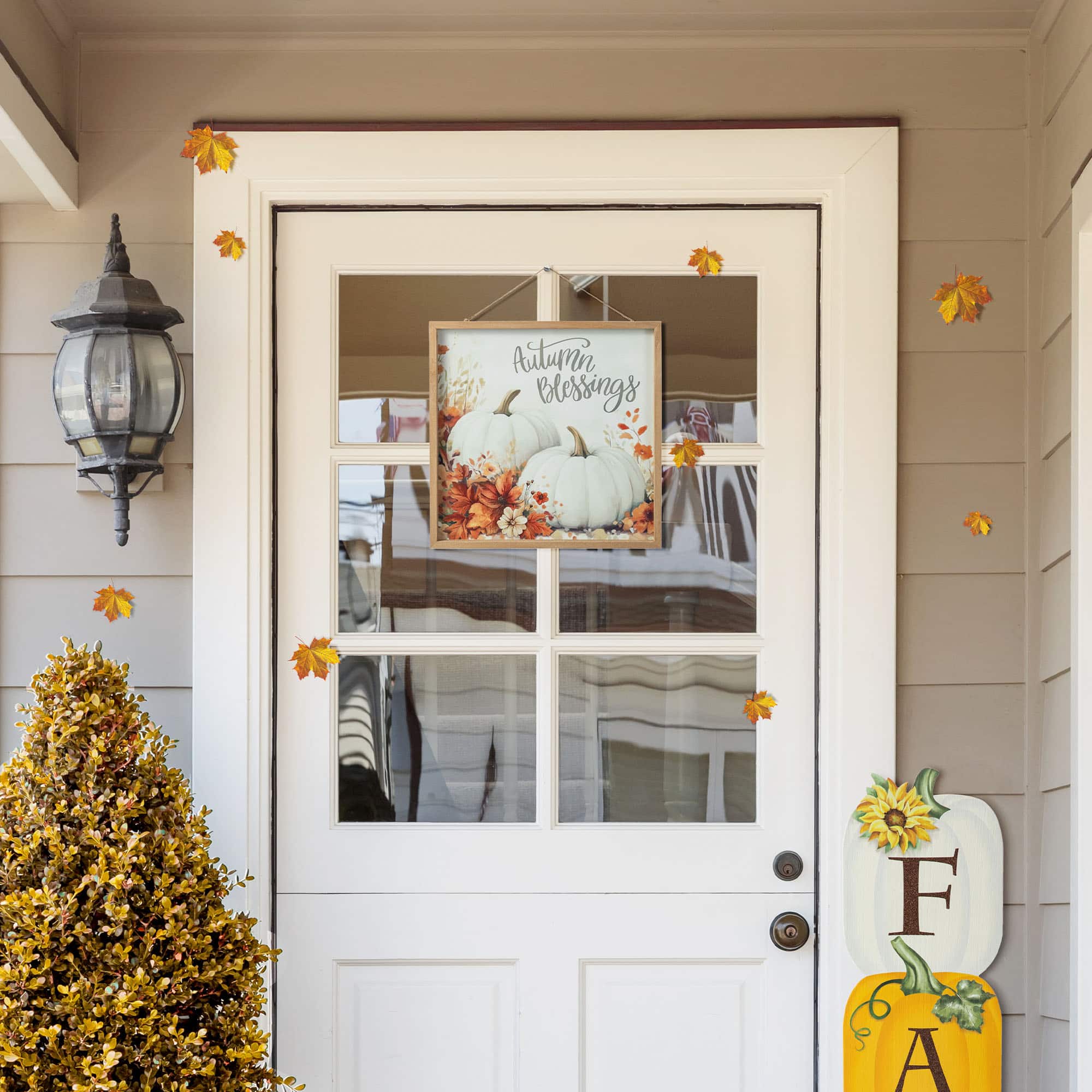 Glitzhome&#xAE; 15.75&#x22; Fall Wooden Ivory Pumpkin Wall Art