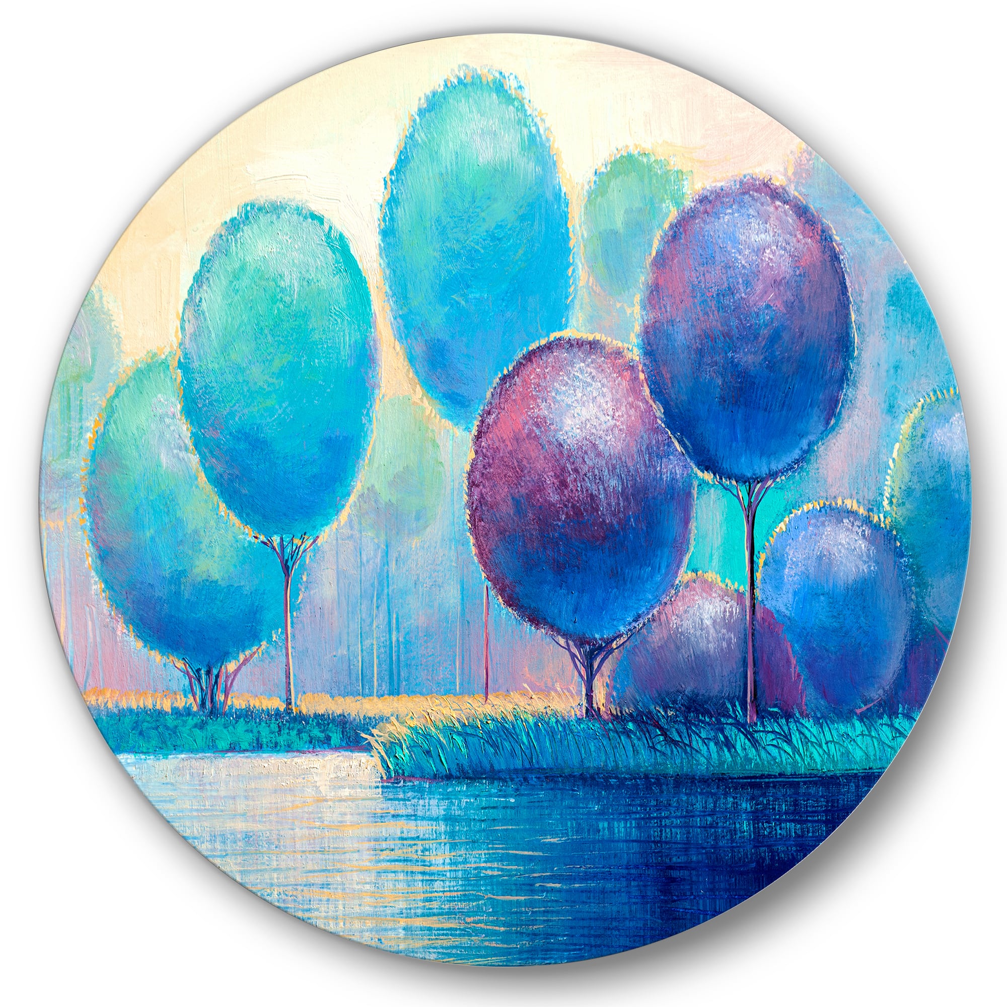 Designart - Colourful Ornamental Trees V - Modern Metal Circle Wall Art