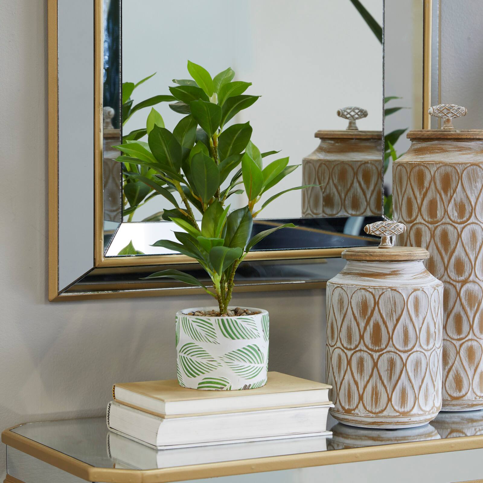 16" Potted White PVC Coastal Evergreen Artificial Foliage