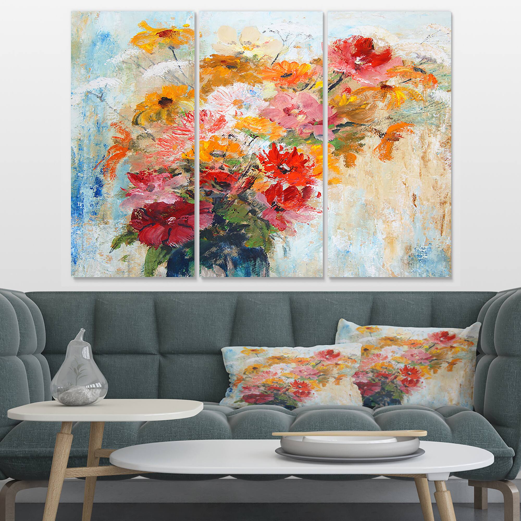 Designart - Flowers in Vase Painted - Floral Art Canvas Print