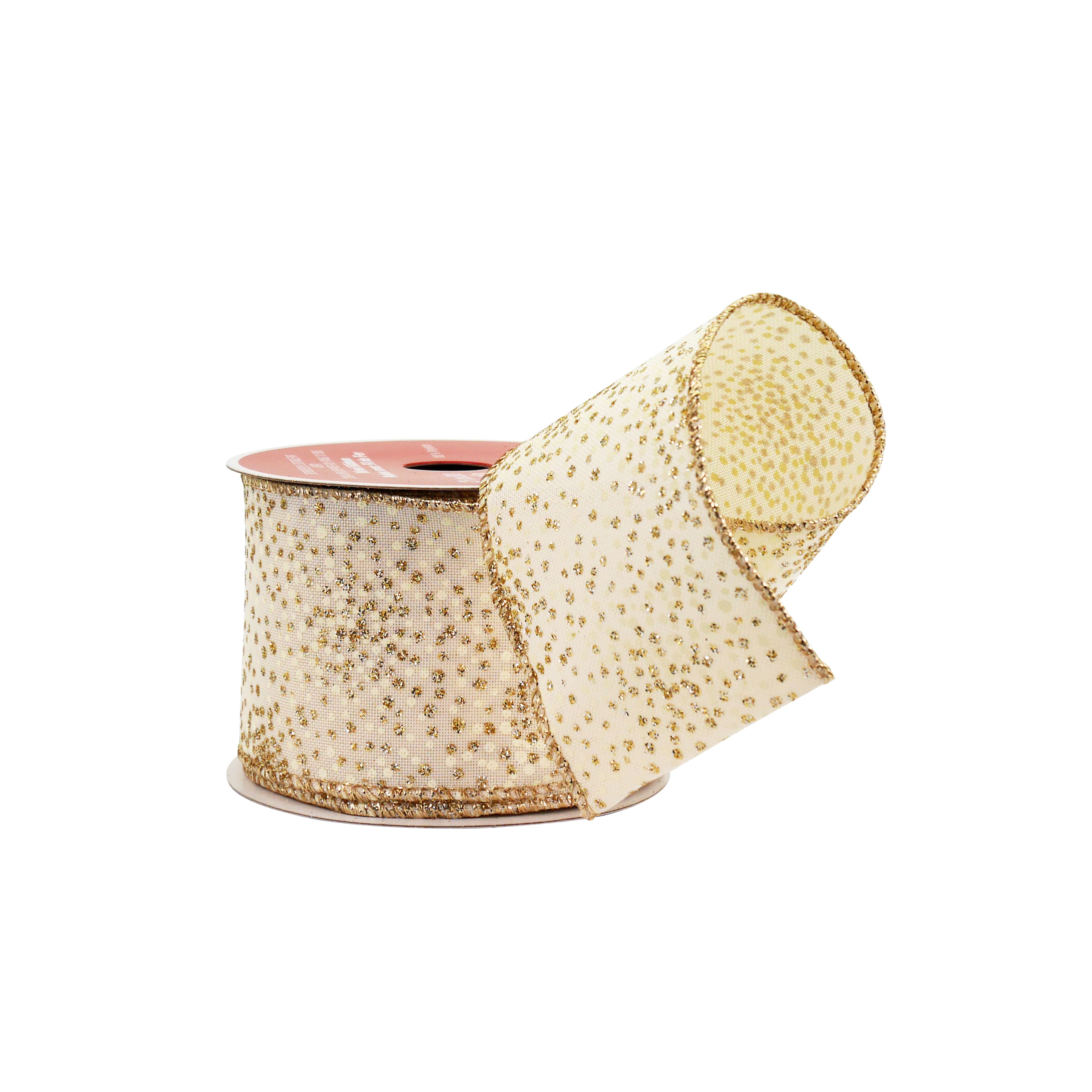 2.5&#x22; x 20ft. Cream &#x26; Gold Dots Wired Faux Linen Ribbon by Celebrate It&#xAE;