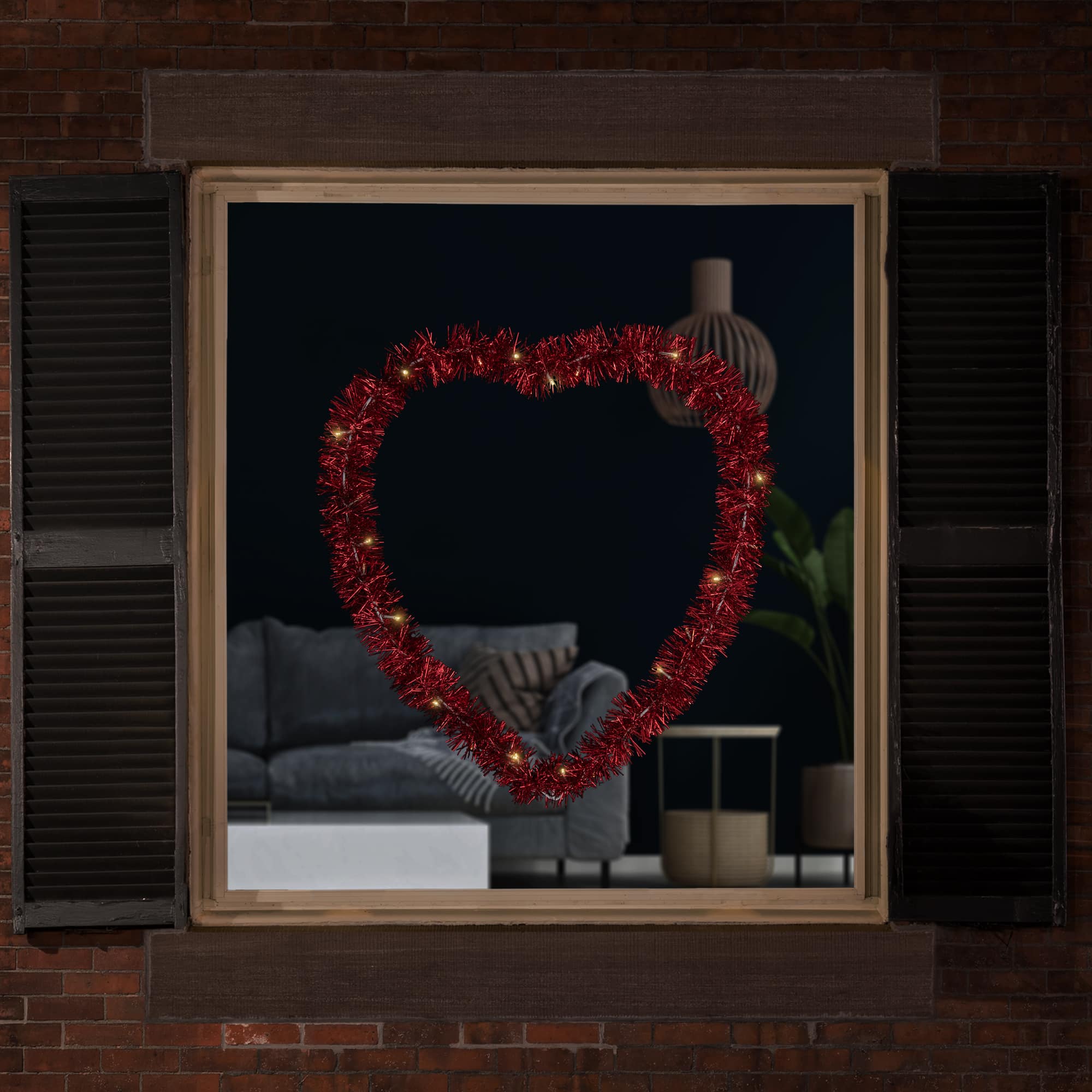 25.25" Red LED Valentine's Day Tinsel Heart Window Silhouette