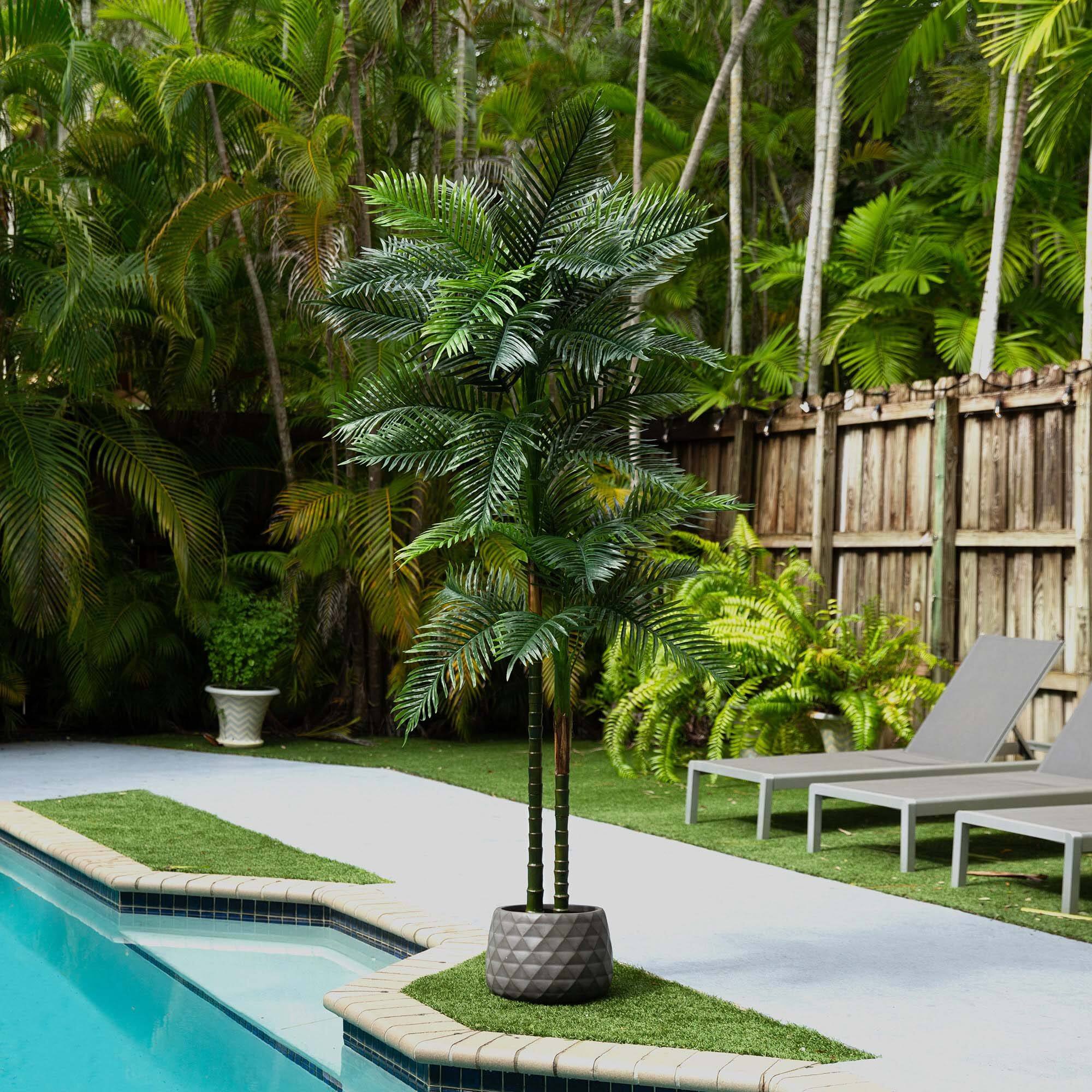 8ft. Potted Green UV Resistant Artificial Double Robellini Palm Tree