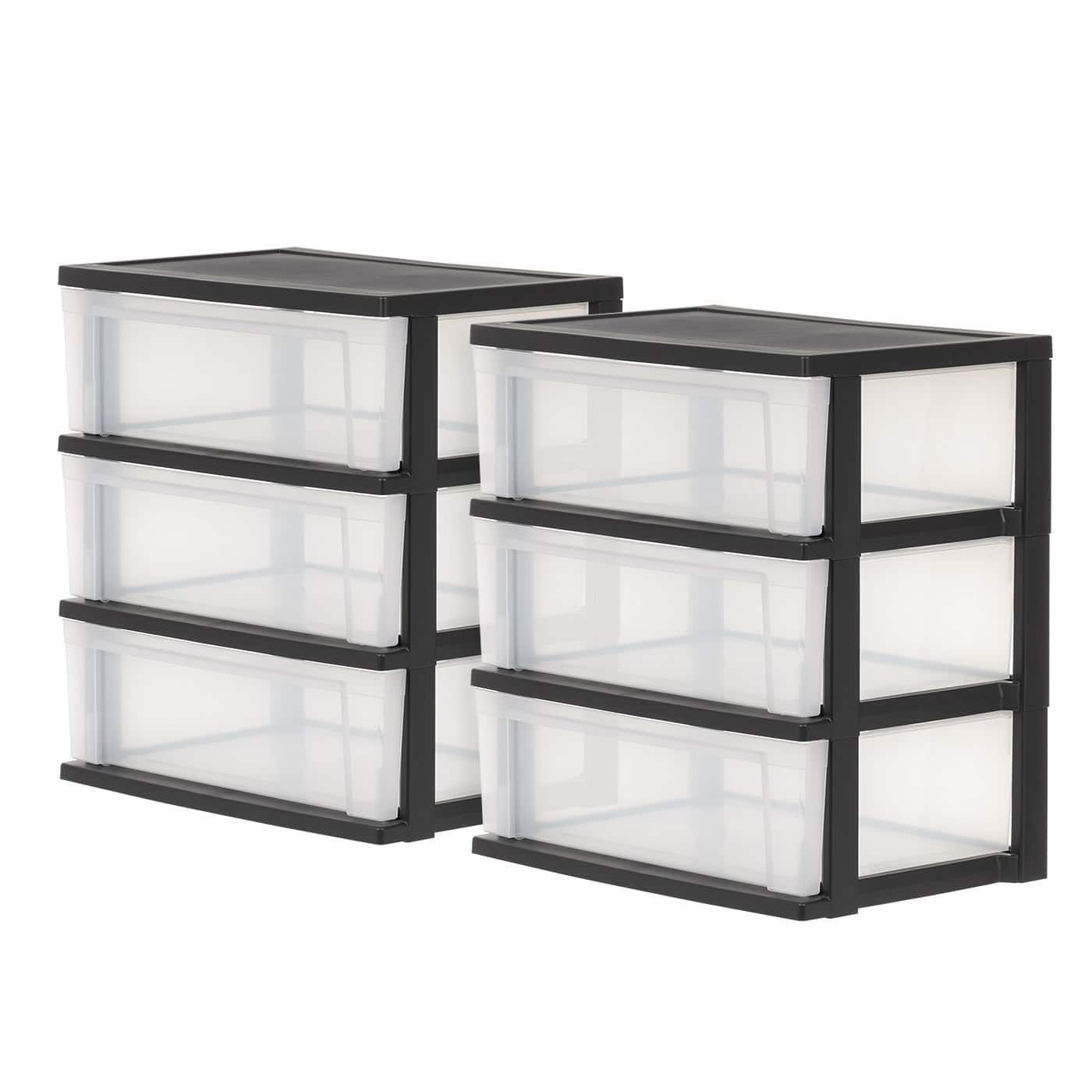 IRIS&#xAE; 29qt. Black &#x26; Clear Wide 3-Drawer Chests, 2ct.