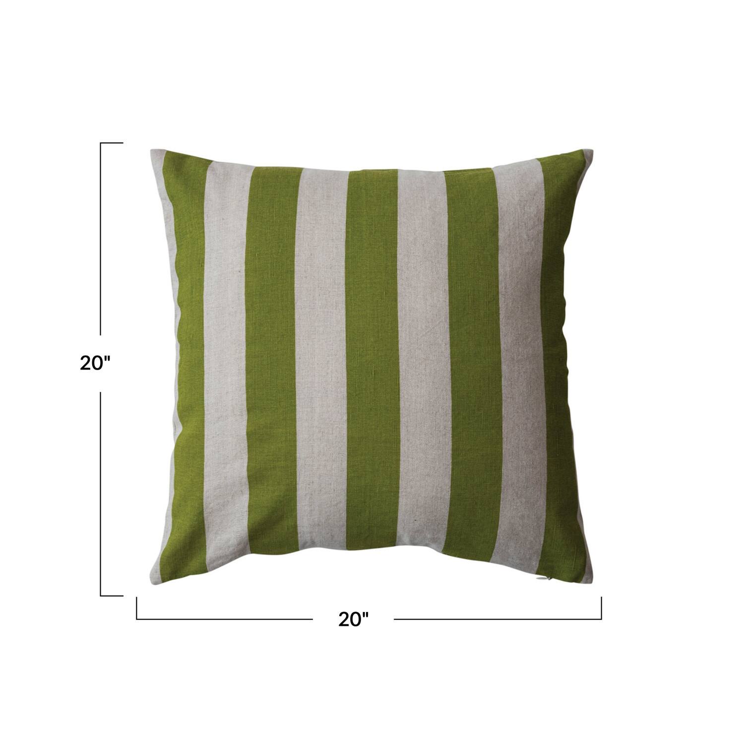 Hello Honey&#xAE; 20&#x22; Green &#x26; Natural Cotton &#x26; Linen Striped Pillow