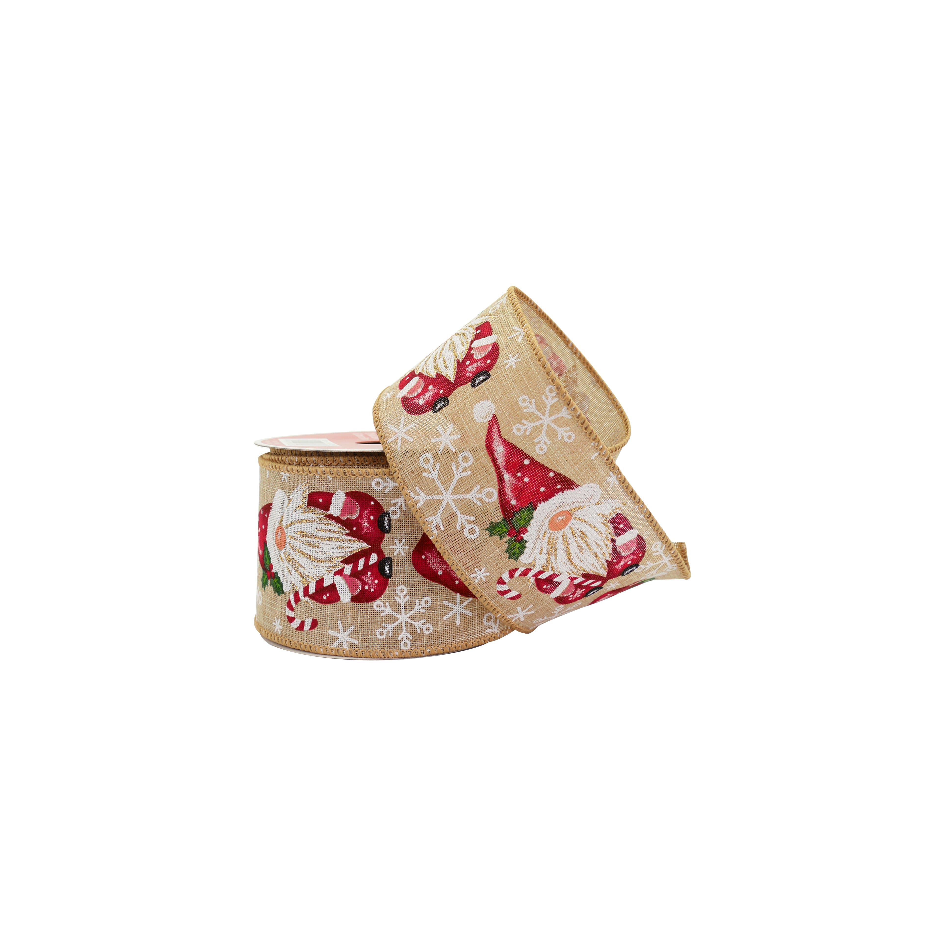 2.5&#x22; x 20ft. Santa Gnomes Wired Faux Linen Ribbon by Celebrate It&#xAE;