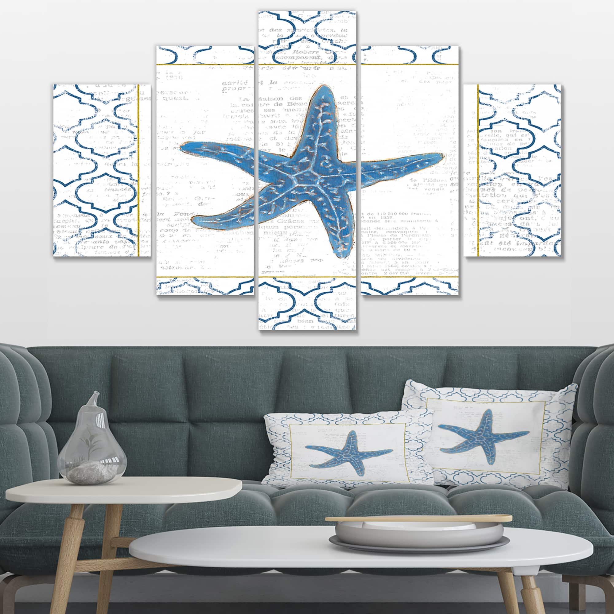 Designart - Navy Starfish with Gold - Nautical & Coastal Premium Canvas Wall Art