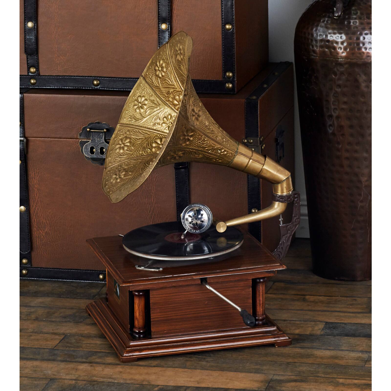 Copper Wood and Metal Vintage Gramophone, 28&#x22; x 18&#x22; x 16&#x22;
