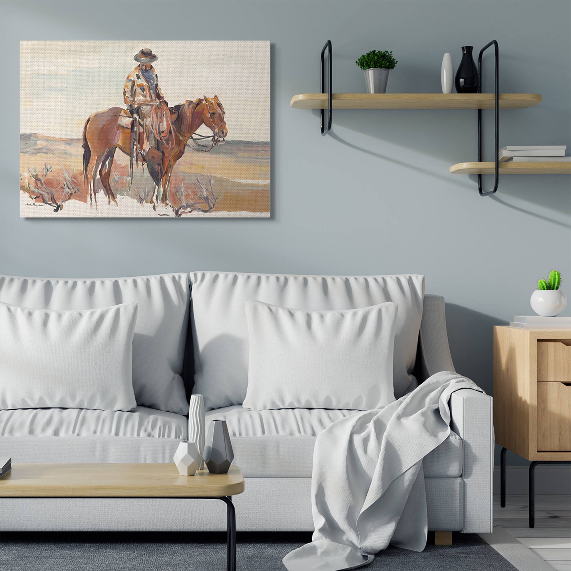 Stupell Industries Cowboy Fields And Farm Western Painting Canvas Wall Art
