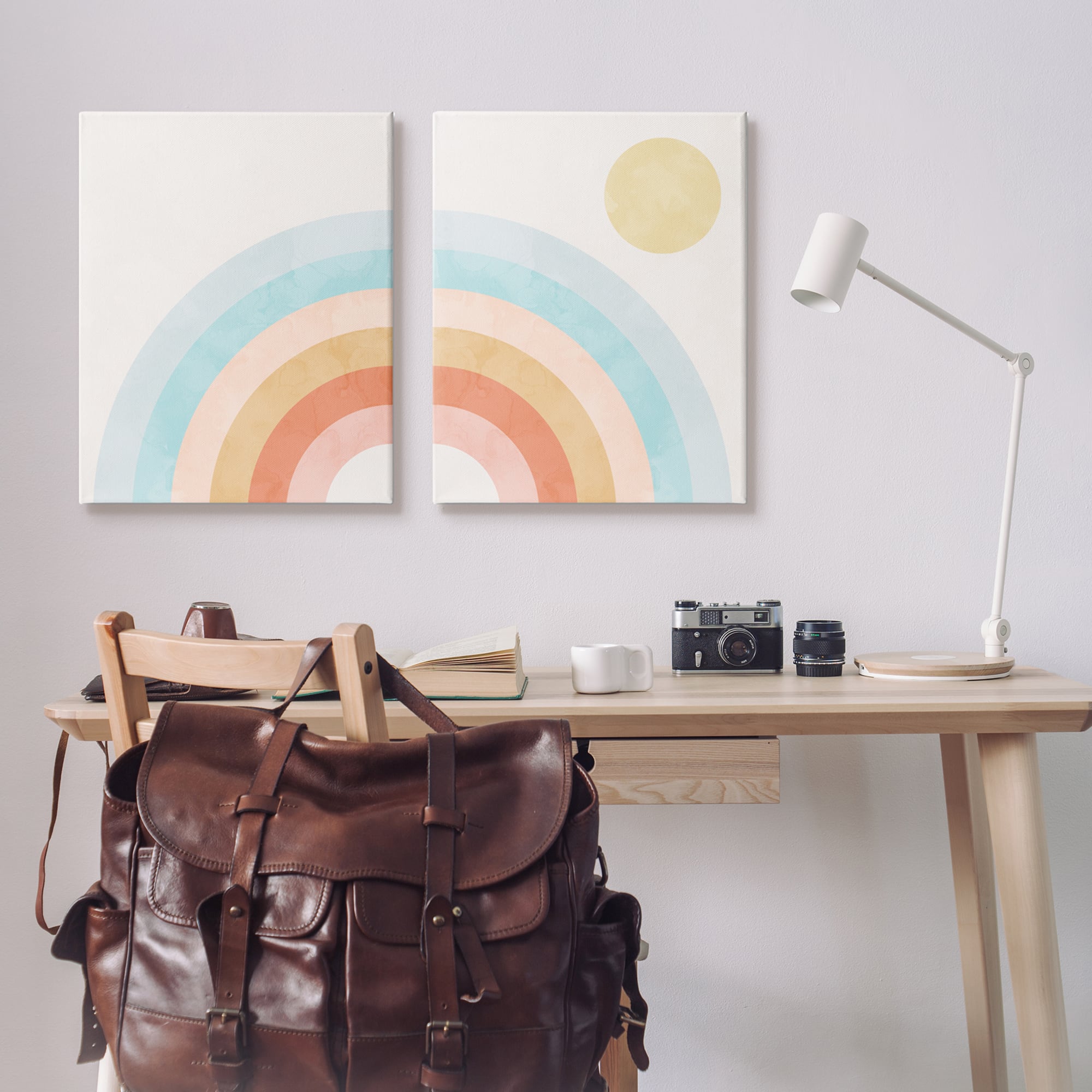 Stupell Industries Bold Summer Sun Rainbow Soft Pastel Tones Kids Canvas Wall Art
