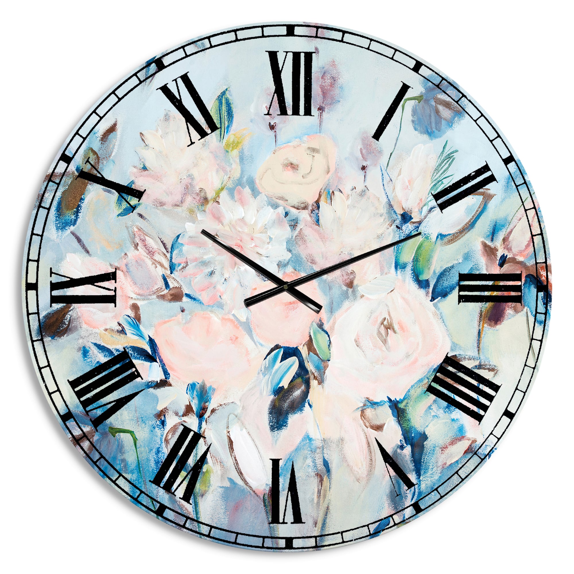 Designart 'Abstract Pink Flowers Farmhouse Waterpainting Farmhouse Wall Clock