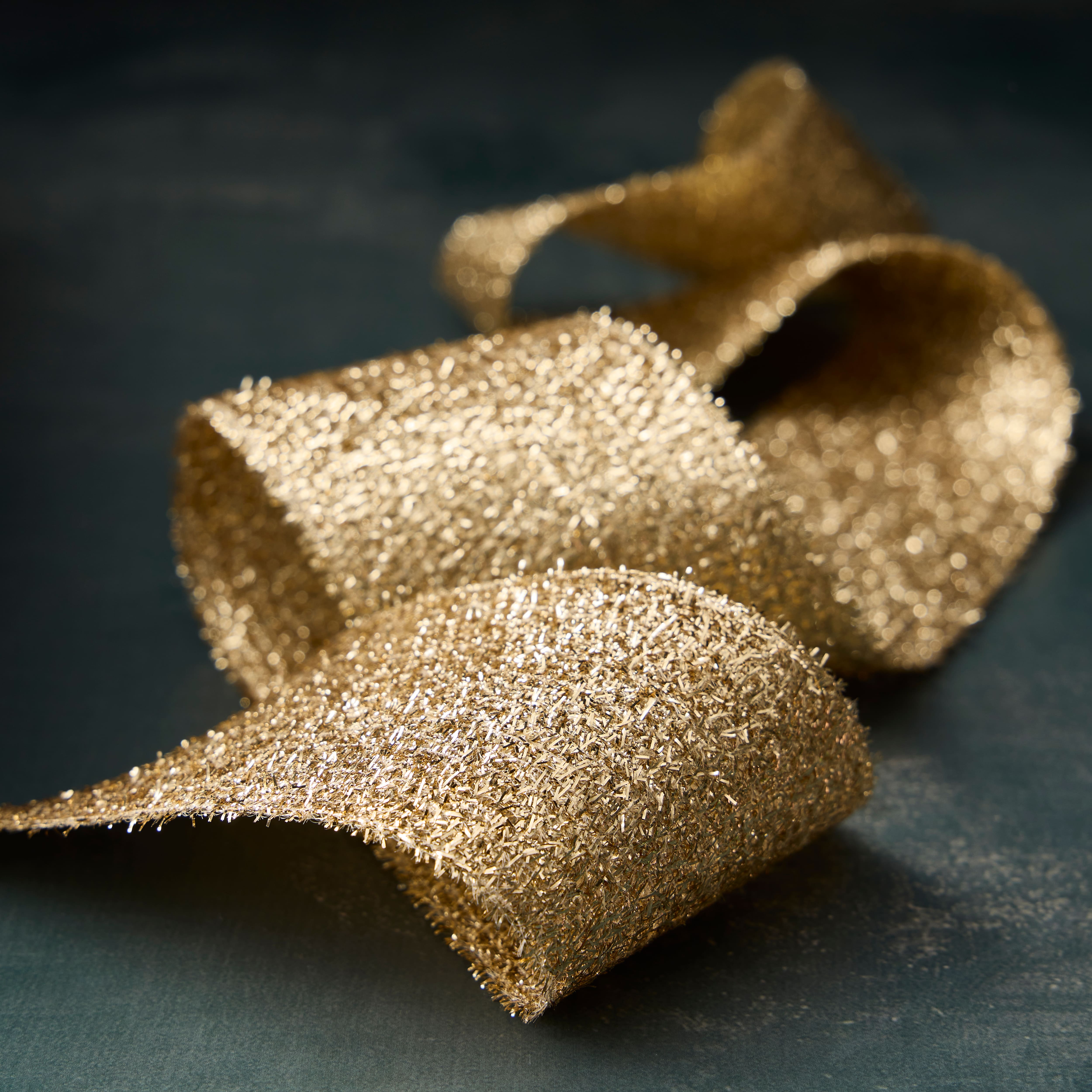 2.5&#x22; x 3yd. Woven Metallic Gold Ribbon by Celebrate It&#x2122; Classic