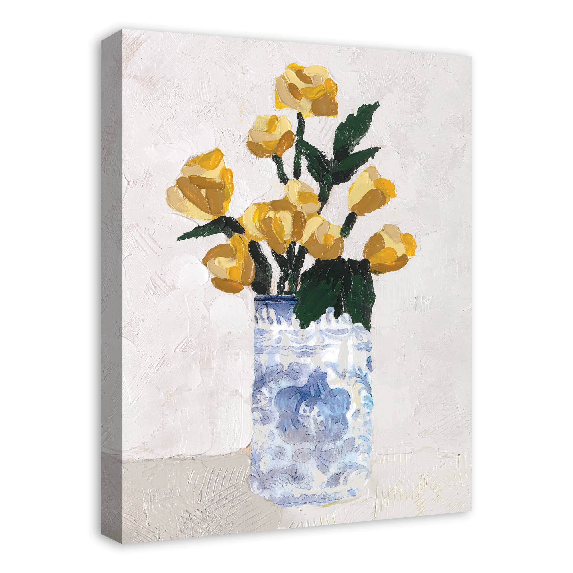 Yellow Florals in Blue Vase Canvas Wall Art