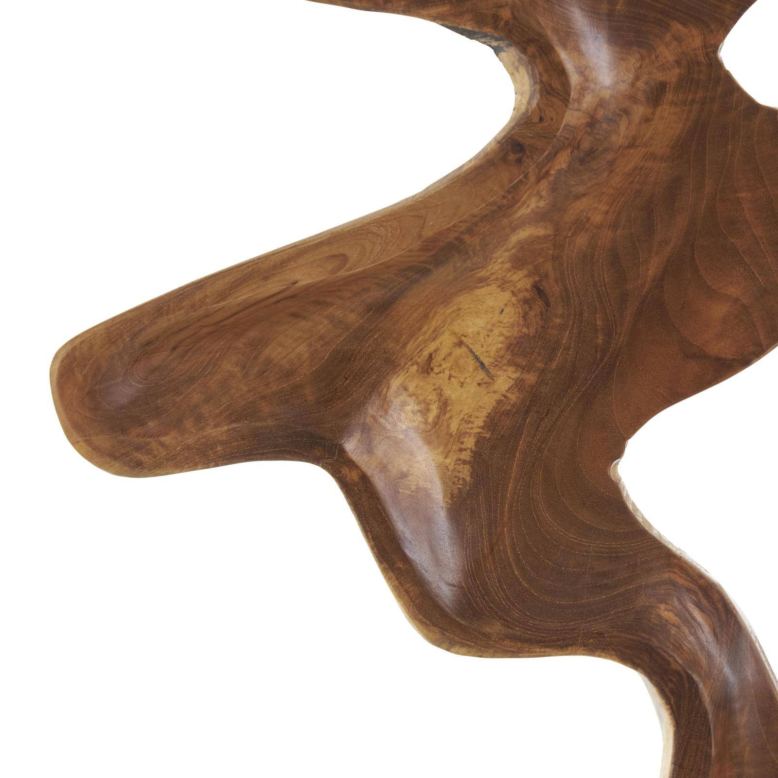 31" Brown Abstract Cutout Teak Wood Sculpture with Block Base