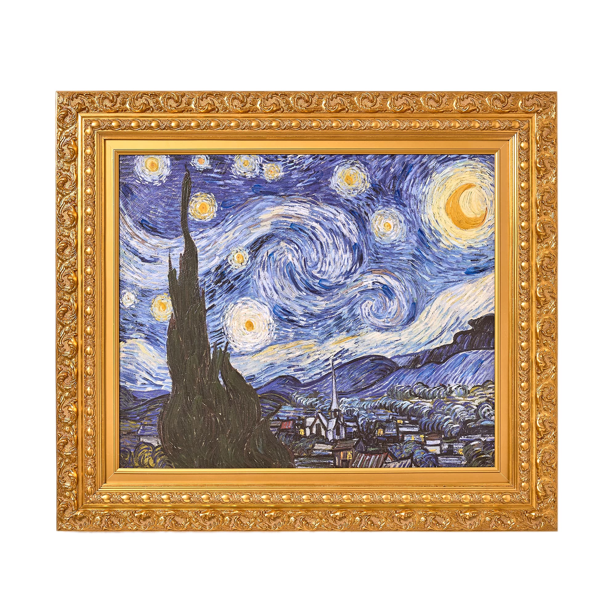 American Art Decor Ornate Framed Starry Night Canvas Print by Vincent van Gogh - 27.75" x 31.5"