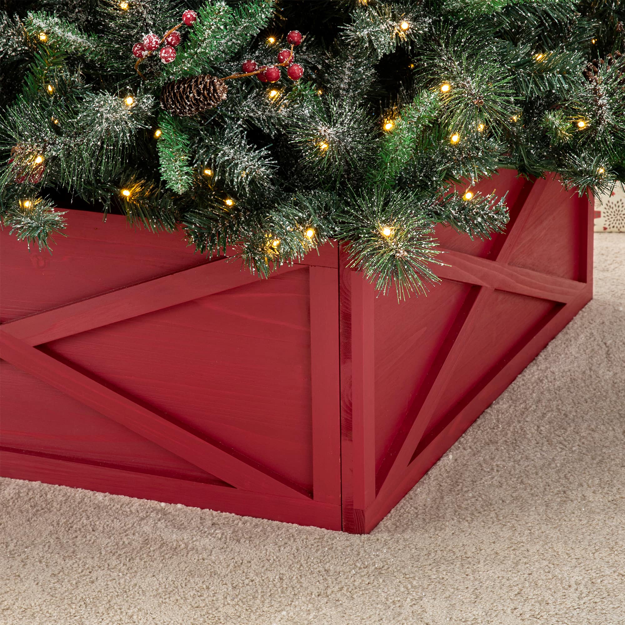 Glitzhome® 32" Red Wooden Tree Collar