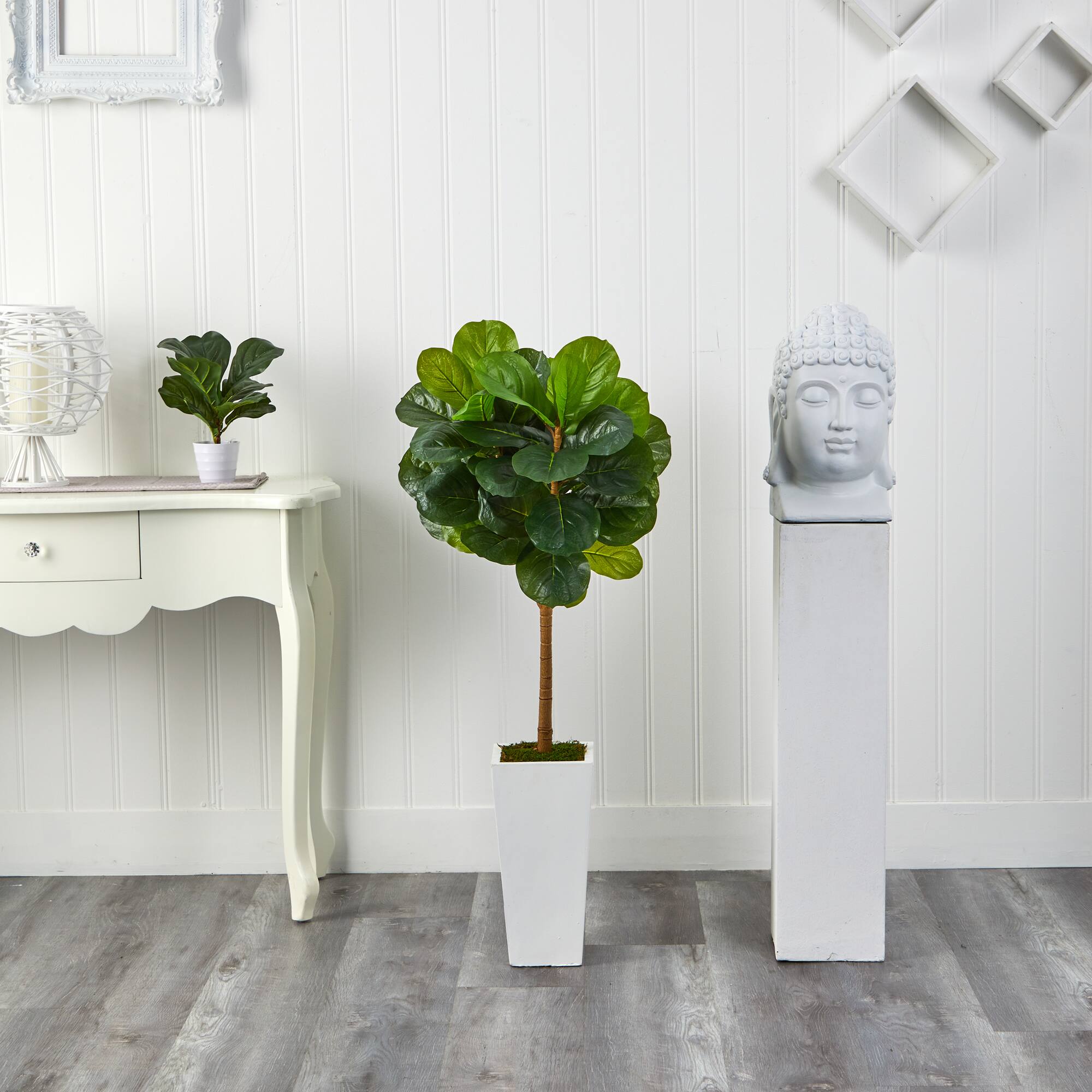 4ft. Fiddle Leaf Artificial Tree in White Tower Planter