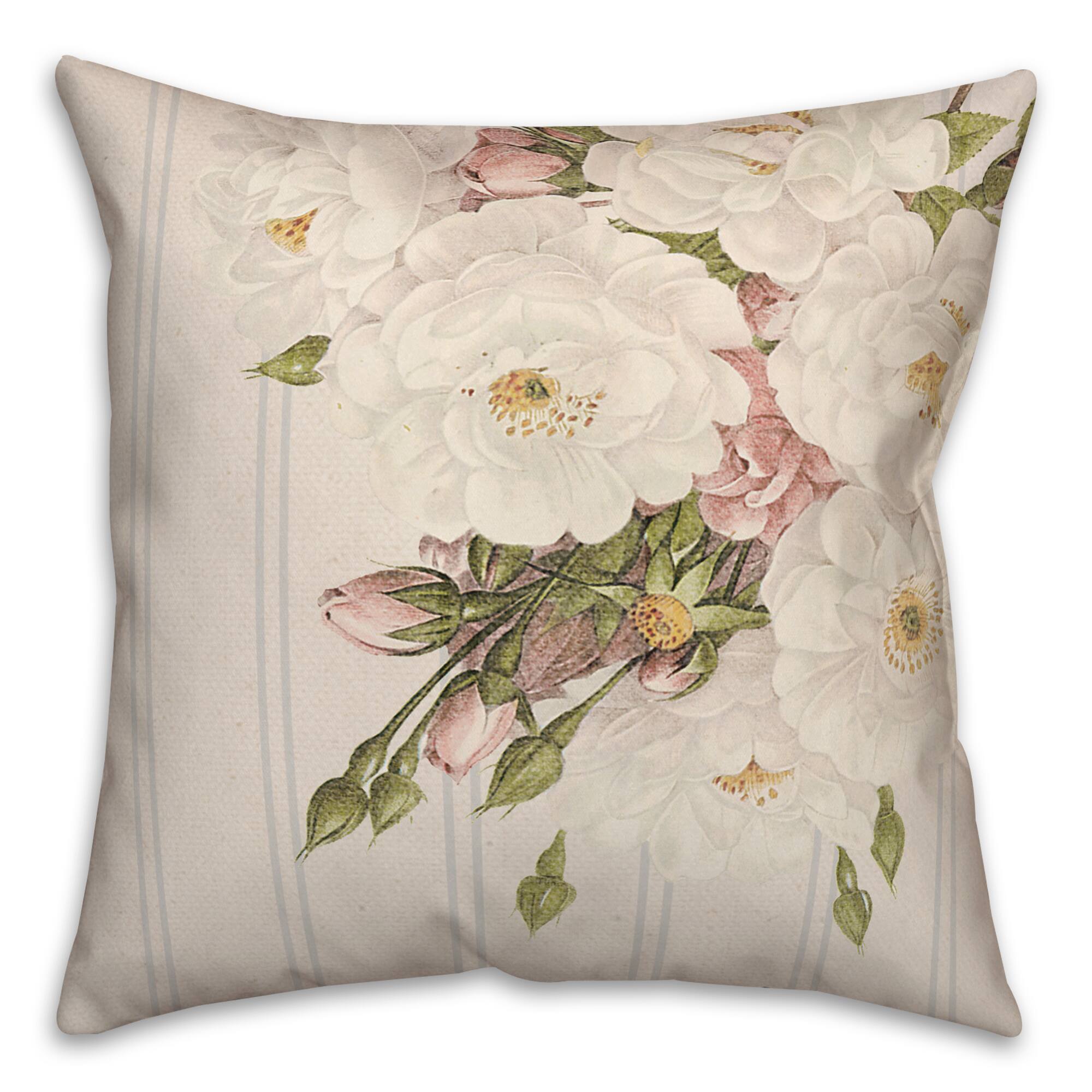 Flowers On Linen Throw Pillow