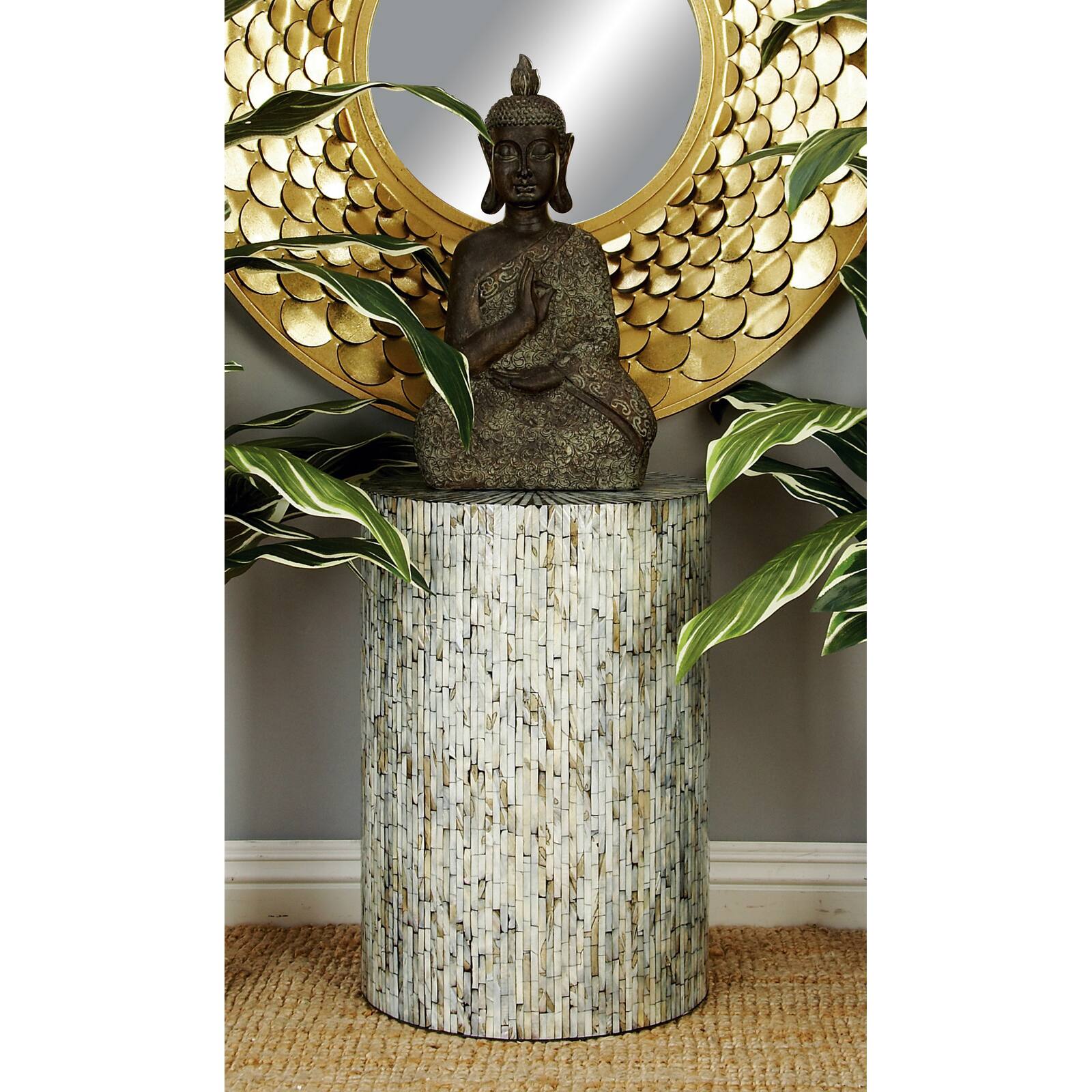 20&#x22; Multicolor Shell &#x26; Wood Contemporary Accent Table