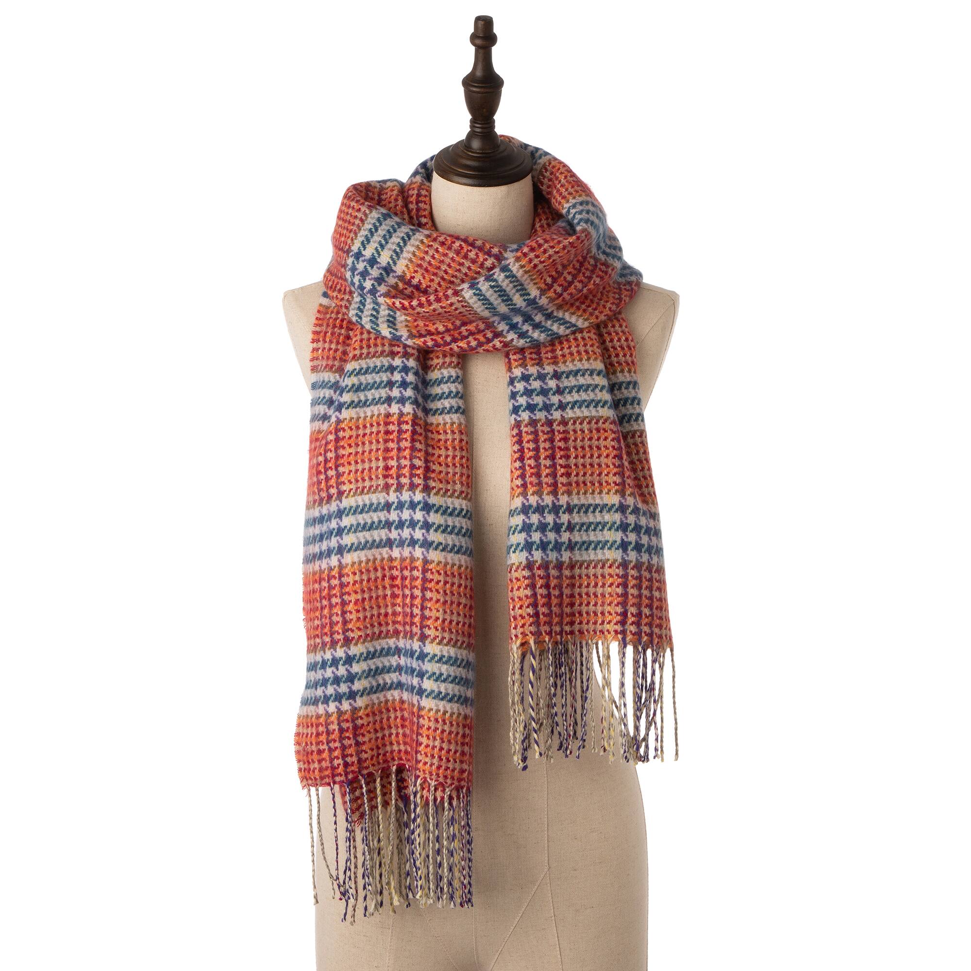 Glitzhome® 70" Orange, White & Gray Scarf with Tassels